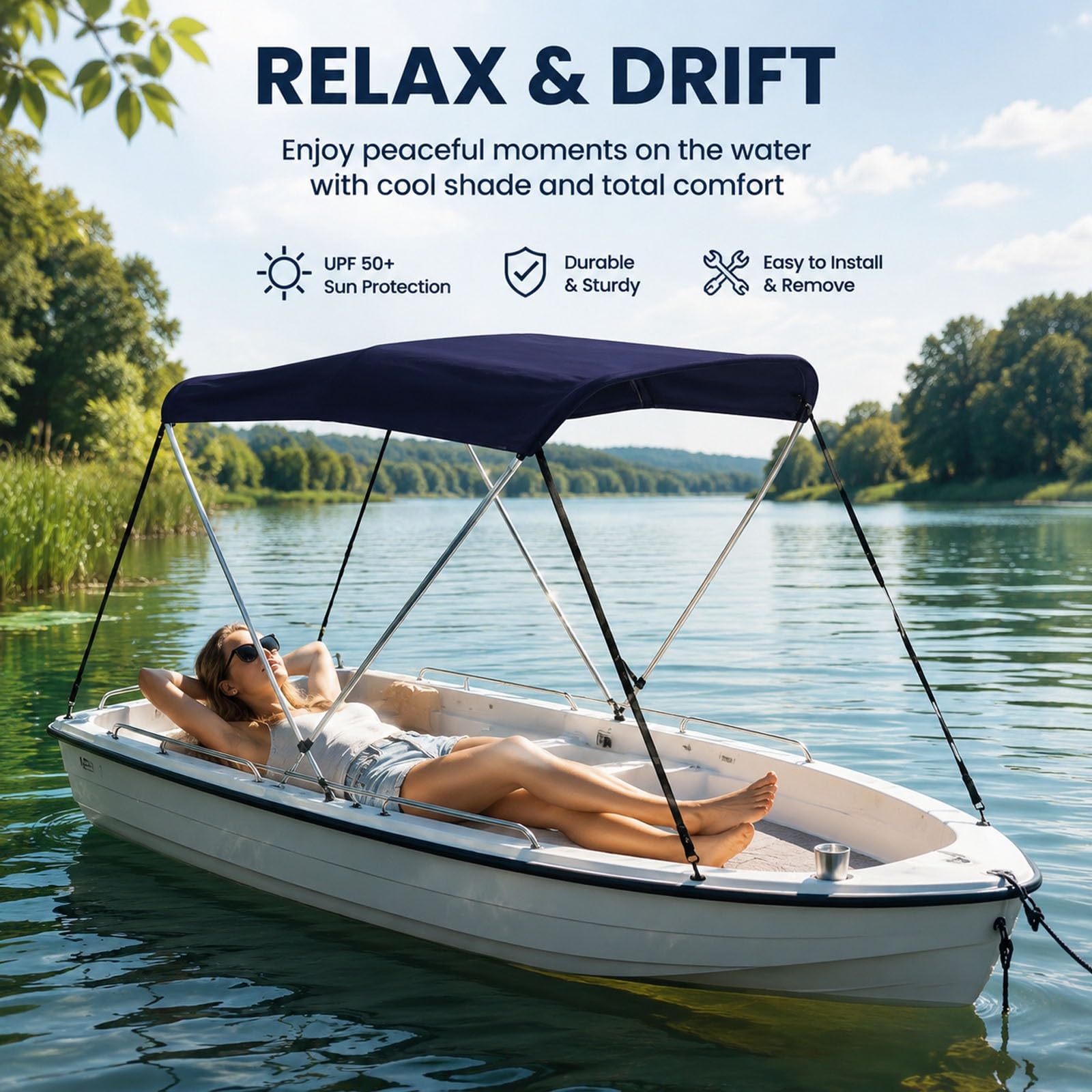 Tendalino Barca, Tendalino per Gommone con Struttura in Lega di Alluminio, Accessori di Montaggio Inclusi, per Pontoni e Bowrider