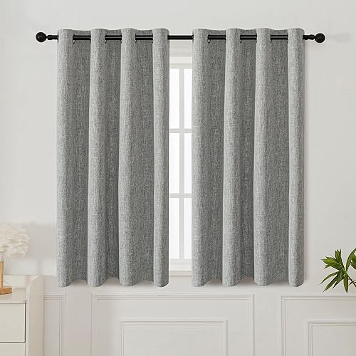 Cortinas opacas de lino con textura de nudos de bambú, 100% bloqueo de luz, reducción de ruido y aislamiento térmico, ojales de tela de triple capa