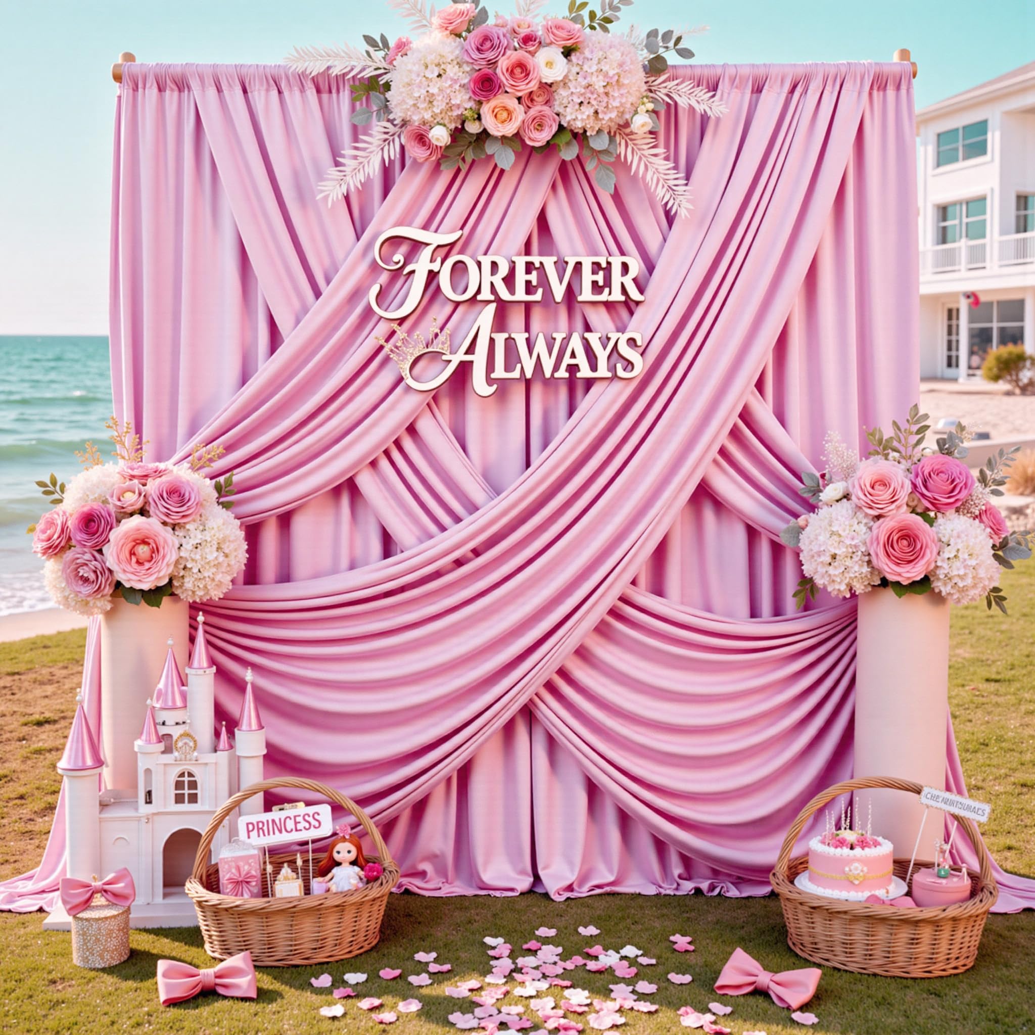 12ft x 10ft Pink Backdrop Curtains for Parties, Wrinkle Free 2 Panels Photo Backdrop Drapes Back Drop Cloth for Wedding Birthday Photography