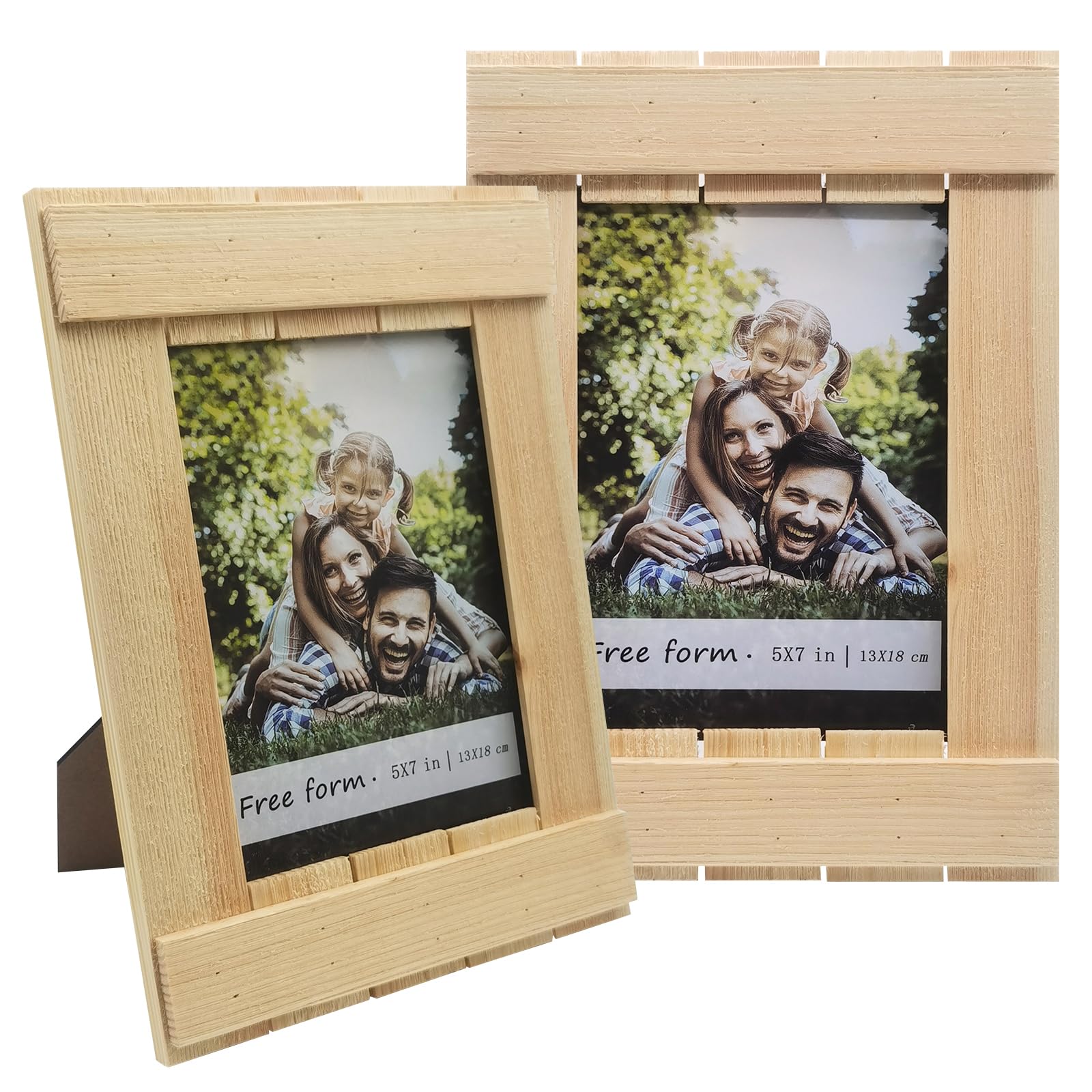 Free form 5X7 Picture Frame Set of 2, Wood Grain Photo Frame with HD Glass, Natural Farmhouse Rustic Solid Wooden Picture Frames for Gallery Wall Mounting and Desktop Display