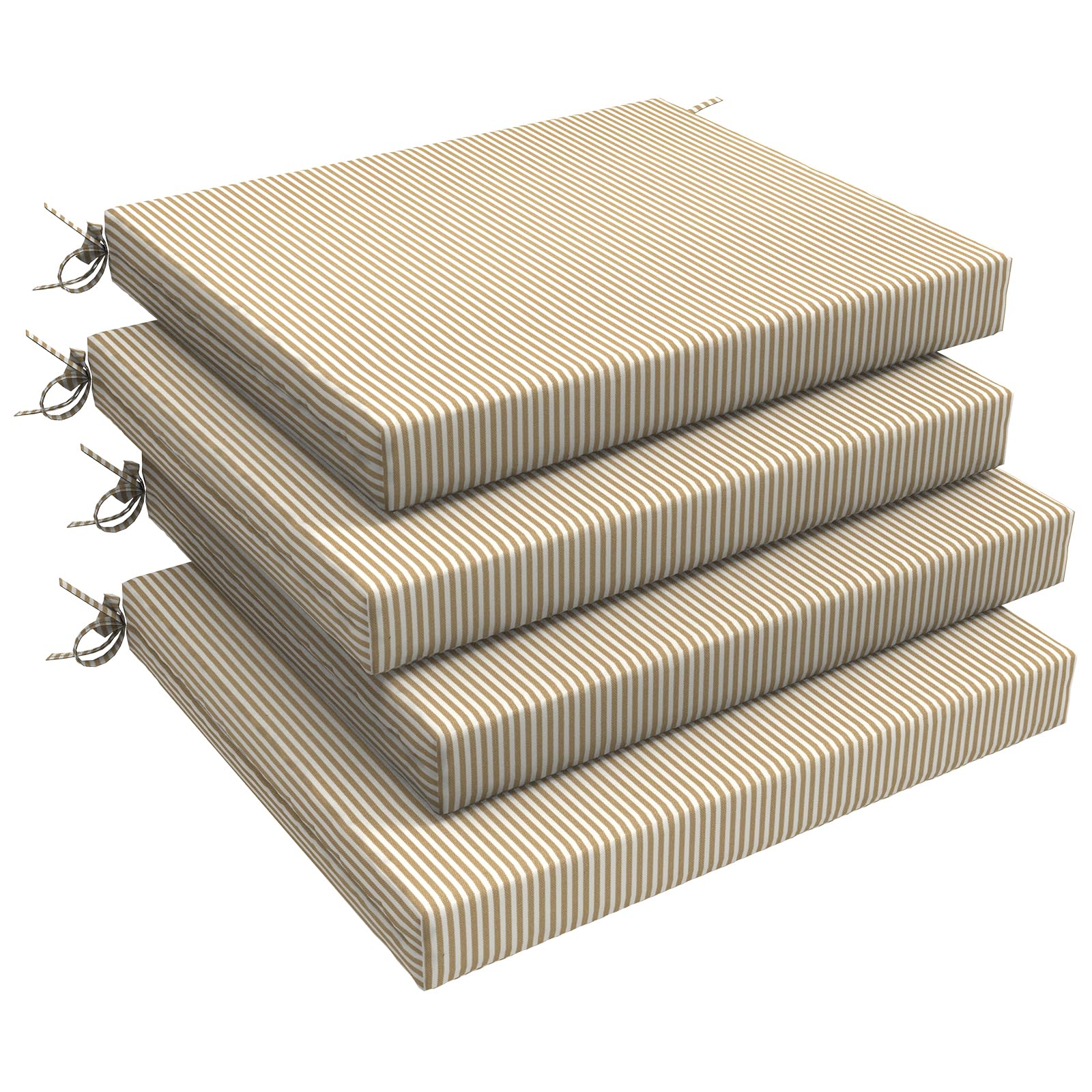 Photo 1 of LVTXIII Outdoor Seat Cushions Seasonal Replacement Chair Cushions, Patio Chair Pads with Ties for Dining Chairs and Garden Furniture, (Square Back, 18.5"x16"x2", 4 Pack, Strip Beige)