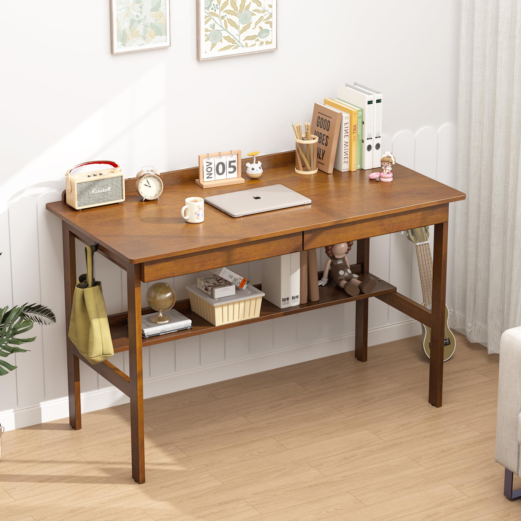 Photo 1 of PureLoom Solid Wood Writing Desk with Drawers, 47" Mid Century Modern Desk