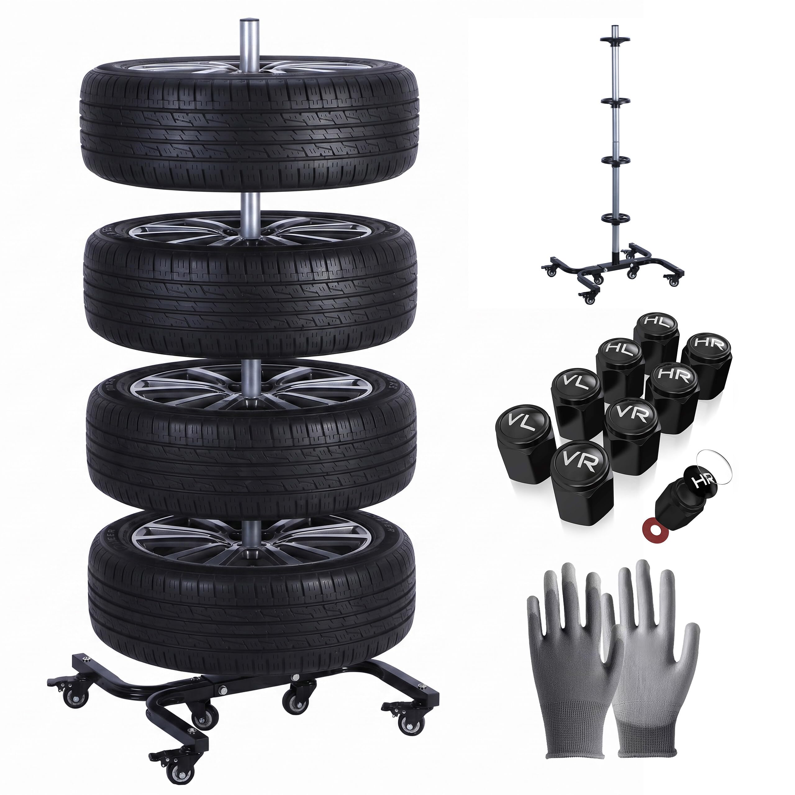 Relaxdays Support de pneus à roulettes pour 4 Jantes, Charge 150 kg, Acier Noir, 130×50×50 cm