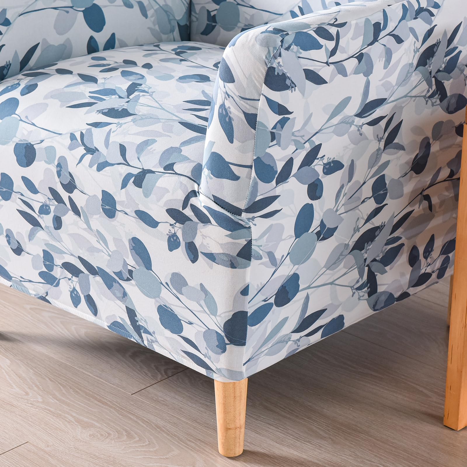 OKYUK Banquet Armchair Slipcovers Printed Chair Slipcovers with Arms 1-Piece Stretch Chair Covers for Living Room Anti Slip Soft Armchair Slipcover Kids Pets Friendly Furniture Protector(Blue leaves) - Image 2