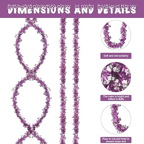 Miniatura 3 de Guirnalda de oropel de Navidad de 42 pies, decoración de Navidad, muñecos de nieve morados brillantes, guirnalda colgante de oropel para suministros