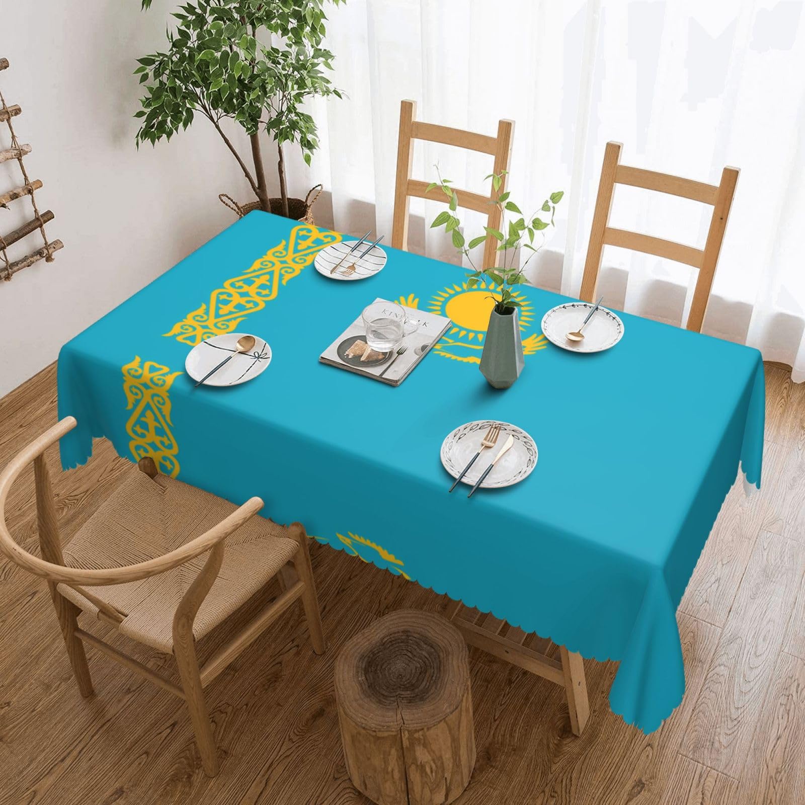 DLXW Flag of Kazakhstan Rectangular Waterproof Polyester Tablecloth 54x72in