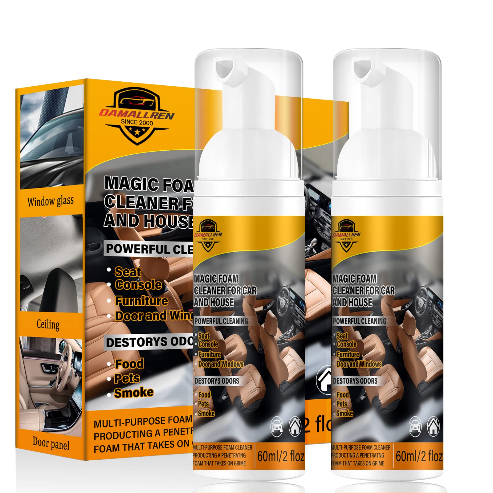 Foam Cleaner For Car, 2 Pack Magic Multi Purpose Foam Cleaner for Car and House, Lemon Flavor Car Interior Cleaner, All Purpose Cleaner Remove Stain from Leather, Carpet, Upholstery, Fabric