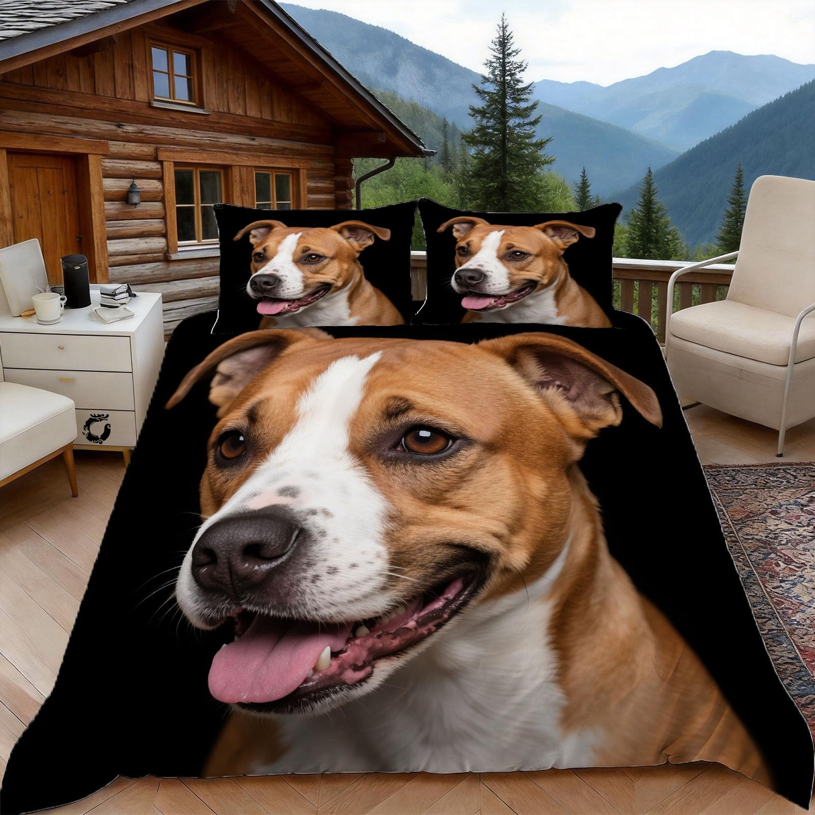 3D Double Duvet Set 3D Printed Staffordshire Terrier Bedding, Pet Themed Soft Microfibre Duvet Cover Sets Quilt Cover and Pillow Set with Zipper 3 Pcs