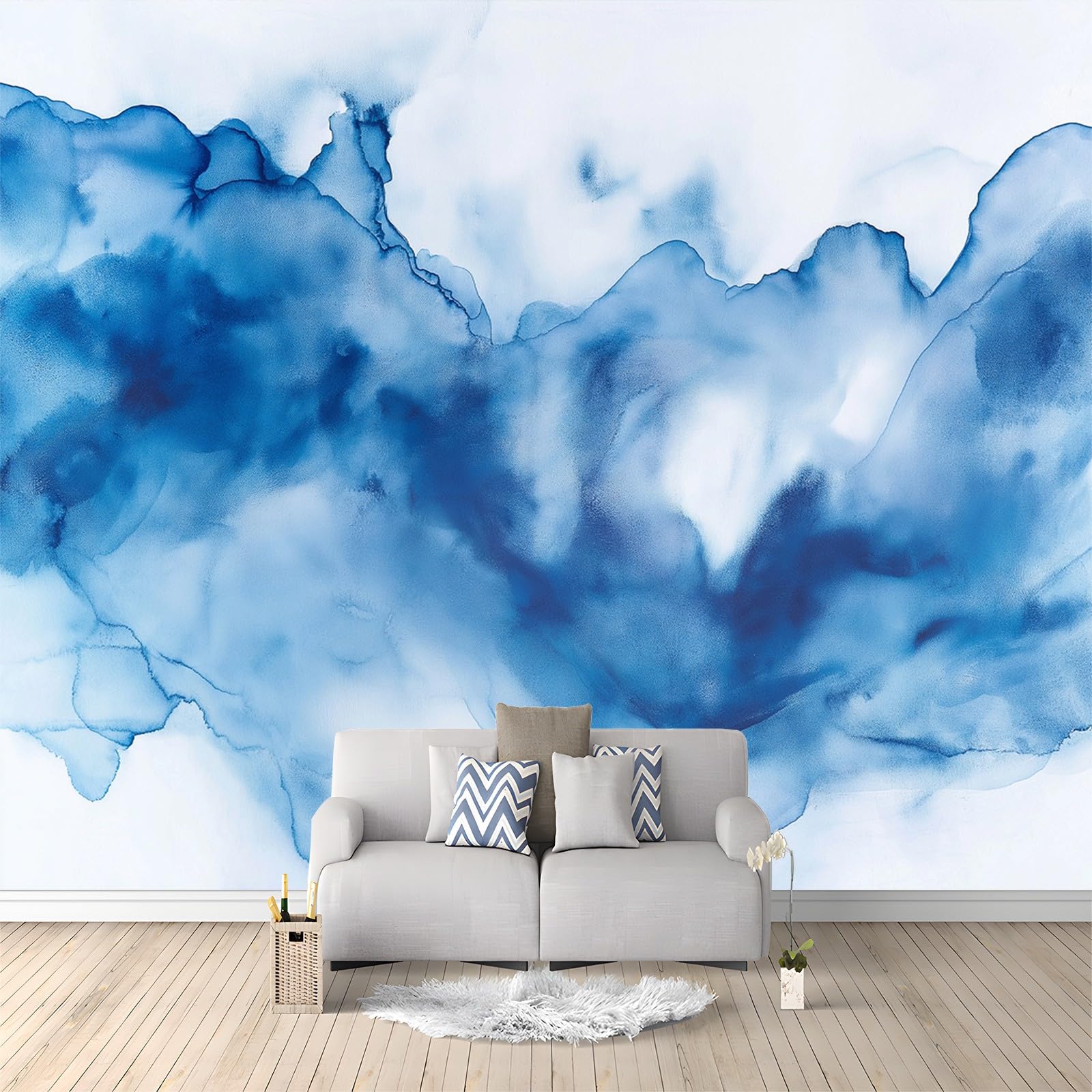 Abstract Blue Watercolor Pattern Wall Murals Wallpaper Blue Wall Painting Living Room Boys Girls Bedroom Nursery Background Wall Art Decoration 250x175 cm