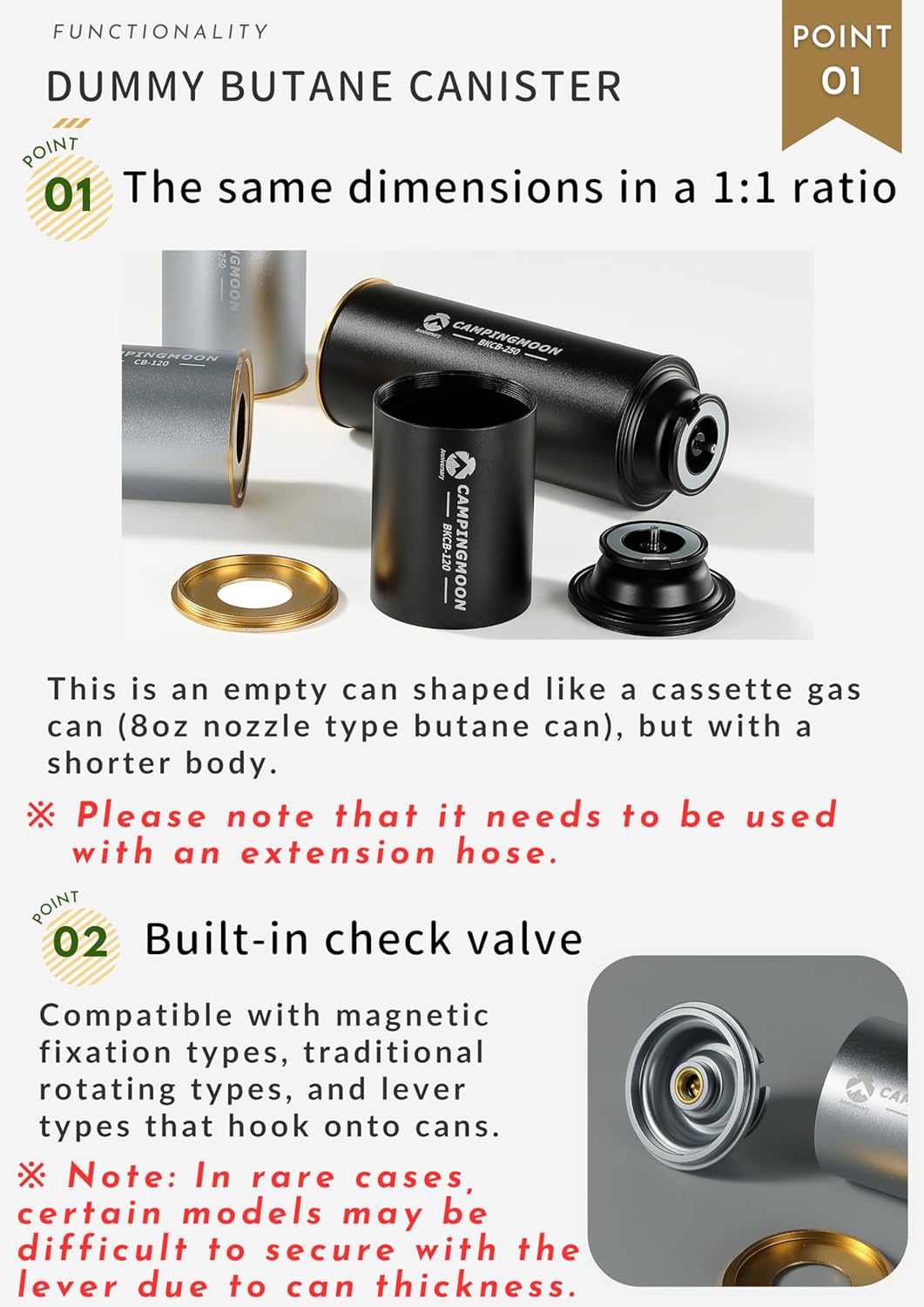 CAMPINGMOON Butane Stove Adapter w/Cassette Gas Can Shape for Standard Camping Canister with EN417 Lindal Valve Small Propane Tank Short Type BKCB-120