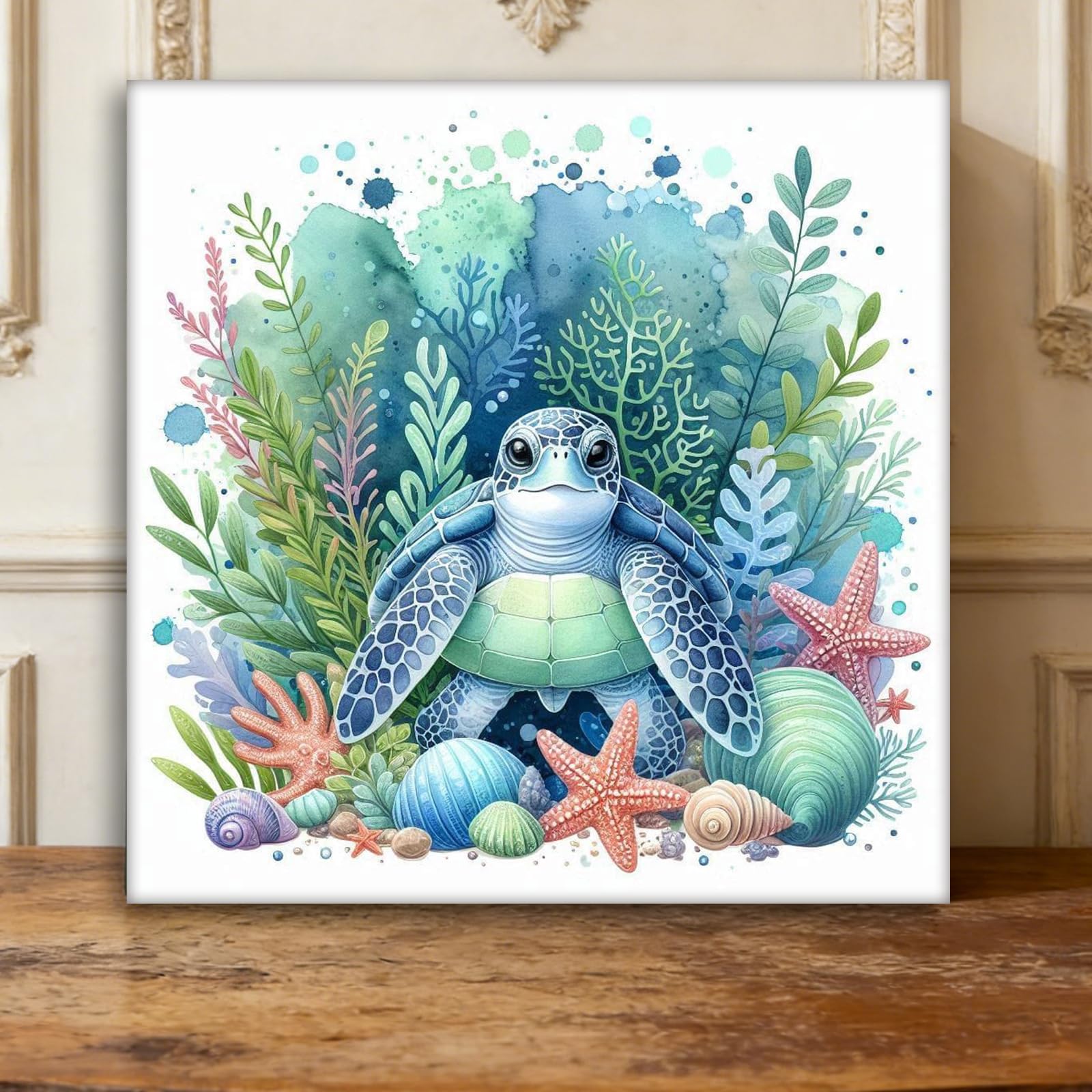 Watercolor Baby Sea Turtle DIY Paint By Numbers Kit on Canvas 40x70cm Without Frame Oil Easy Painting by Numbers for Beginners Adults Gift Home Wall Decor