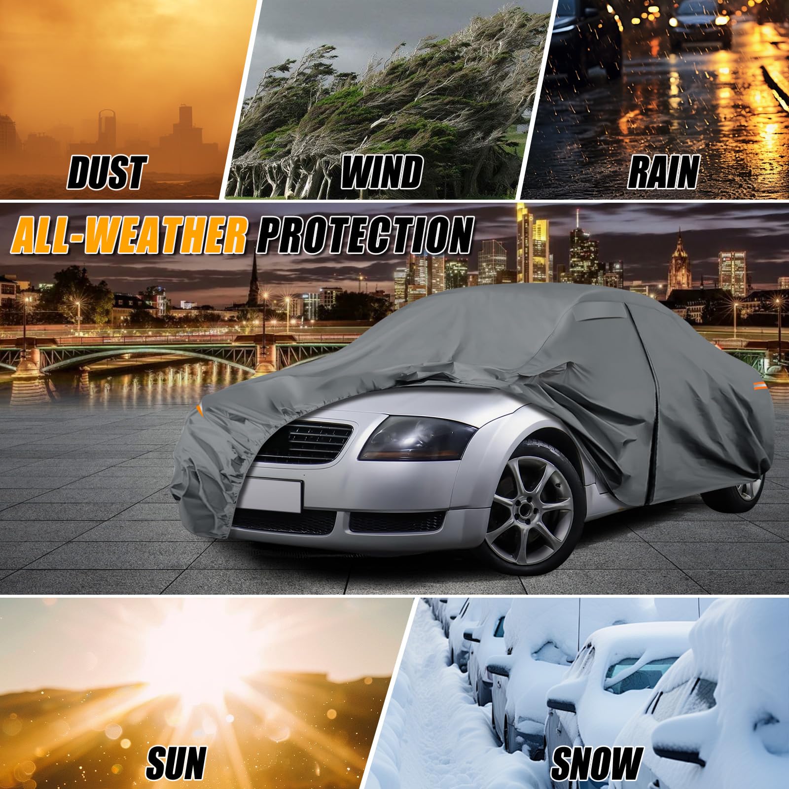 Autoabdeckung Wasserdicht für 1998-2006 Audi TT 8N, Vollgarage Autoplane | Auto Abdeckplane Winter Sommer Allwetter Outdoor Abdeckung mit Reißverschluss Tür, Windschutzbänder, Grau