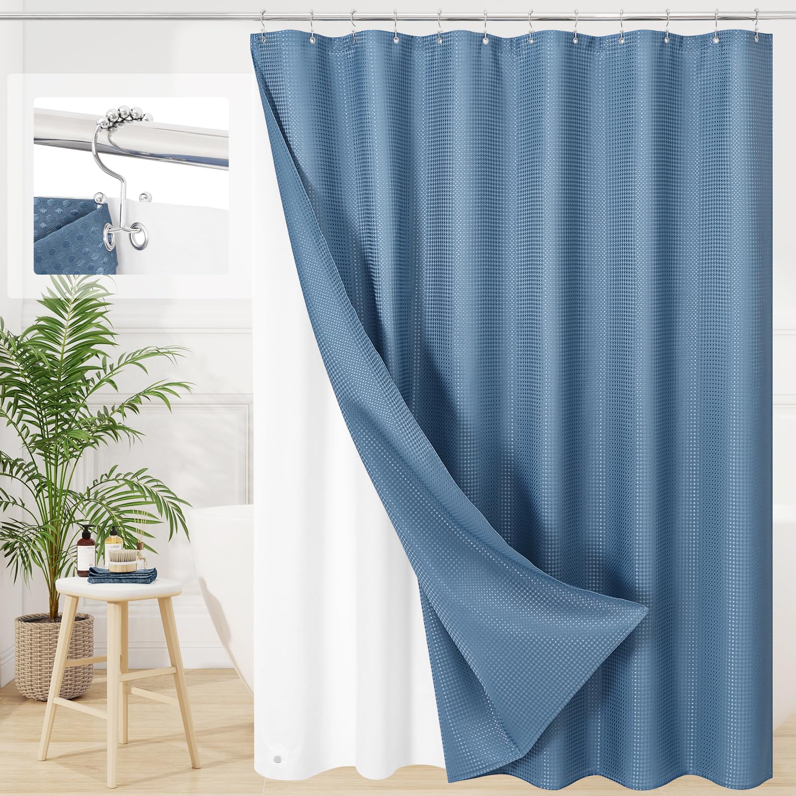 3 in 1 Midnight Blue Shower Curtain Set with PEVA Liner & 12 Hooks, 72 x 84 — image 1