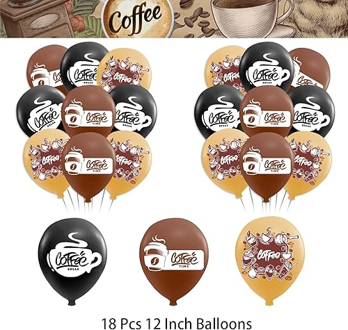 Miniatura 5 de Decoraciones de cumpleaños de café, suministros de fiesta de café, incluye pancarta de café de feliz cumpleaños, decoración de tartas, globos para