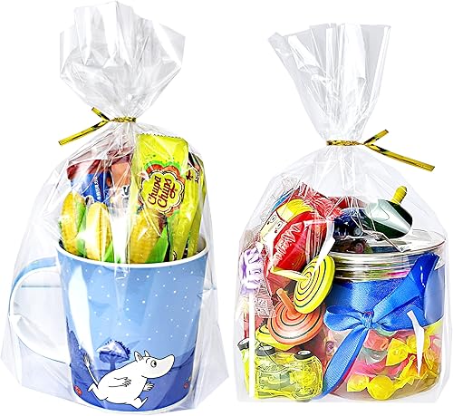 PigPotParty 8 x 11 pulgadas 100 bolsas de refuerzo inferiores bolsas de plástico transparente de celofán con 100 lazos giratorios embalaje de