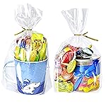 PigPotParty Cellophane Bags 8x11, 100 Pack Clear Gift Bags, Bottom Gusset for Stand-Up Display, Plastic Cellophane Gift Wrap, Ideal for Mugs, Goodies, Treats, Party Favors, Includes Gold Ties