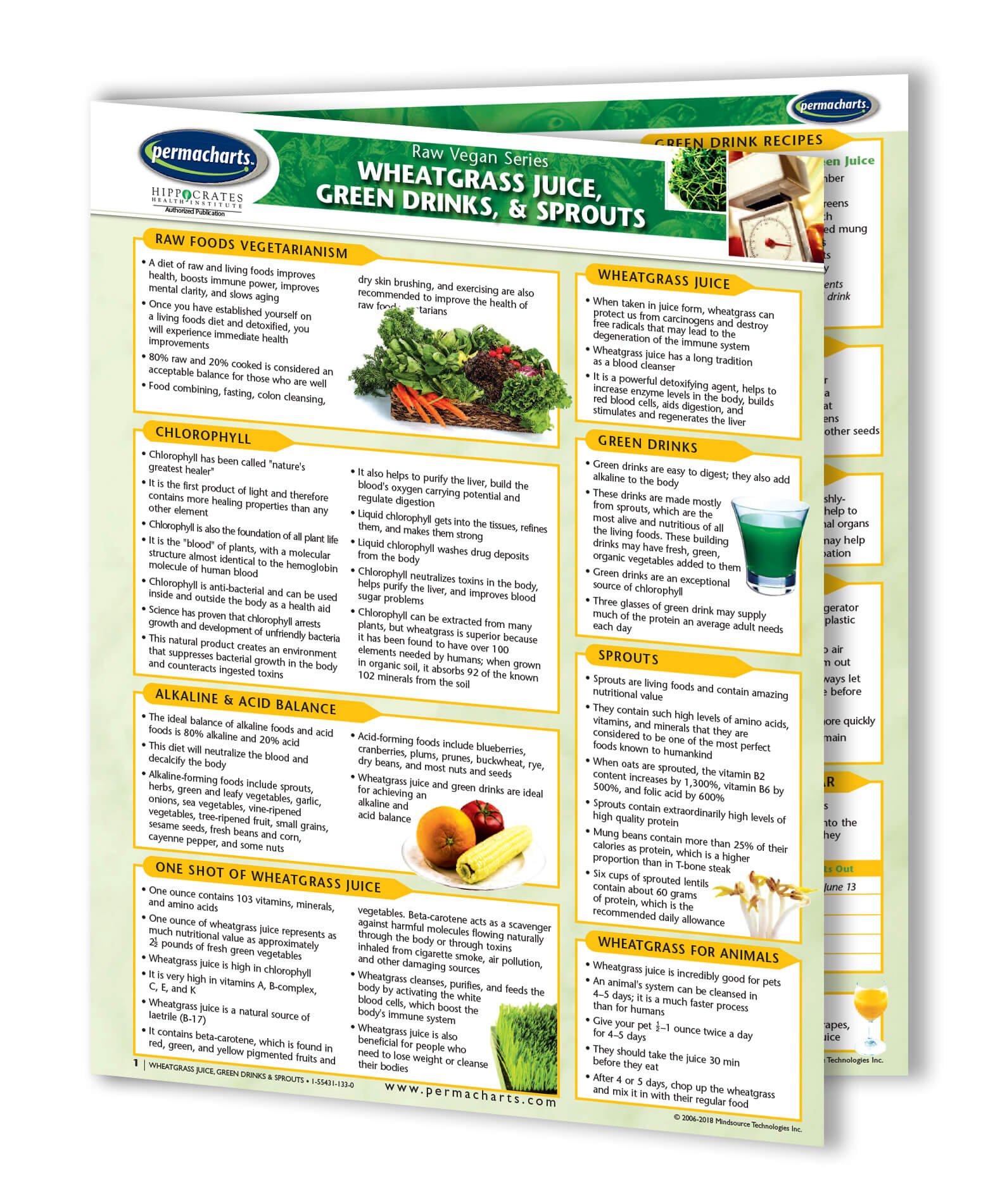 Wheatgrass Juice, Green Drinks & Sprouts: 4 Page Bi-Fold Laminated Reference Cards - Learn Tips, Tri