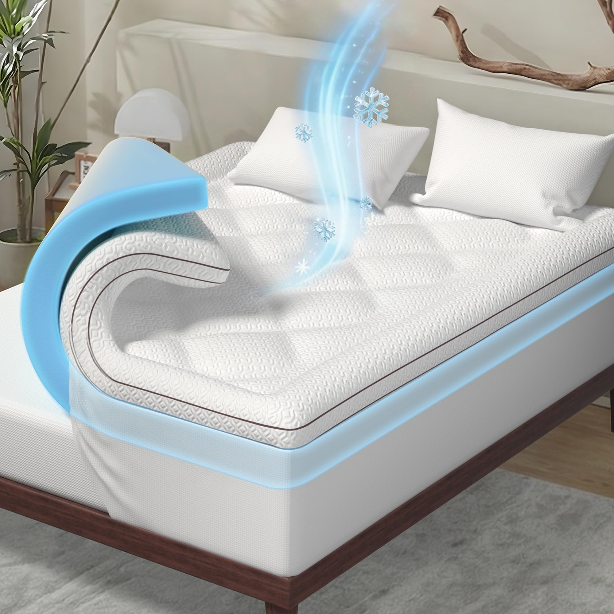 Photo 1 of **BLUE PART ONLY** Ninemoon Dual Layer 2 Inch Gel Mattress Topper, Soft Bed Topper with Deep Pocket 8-21 Inch