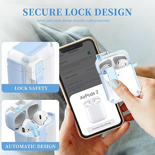 Miniatura 5 de Funda para AirPods de 21 generación, compatible con Magsafe, bloqueo automático magnético, puerto de carga a prueba de polvo y diseño de soporte con