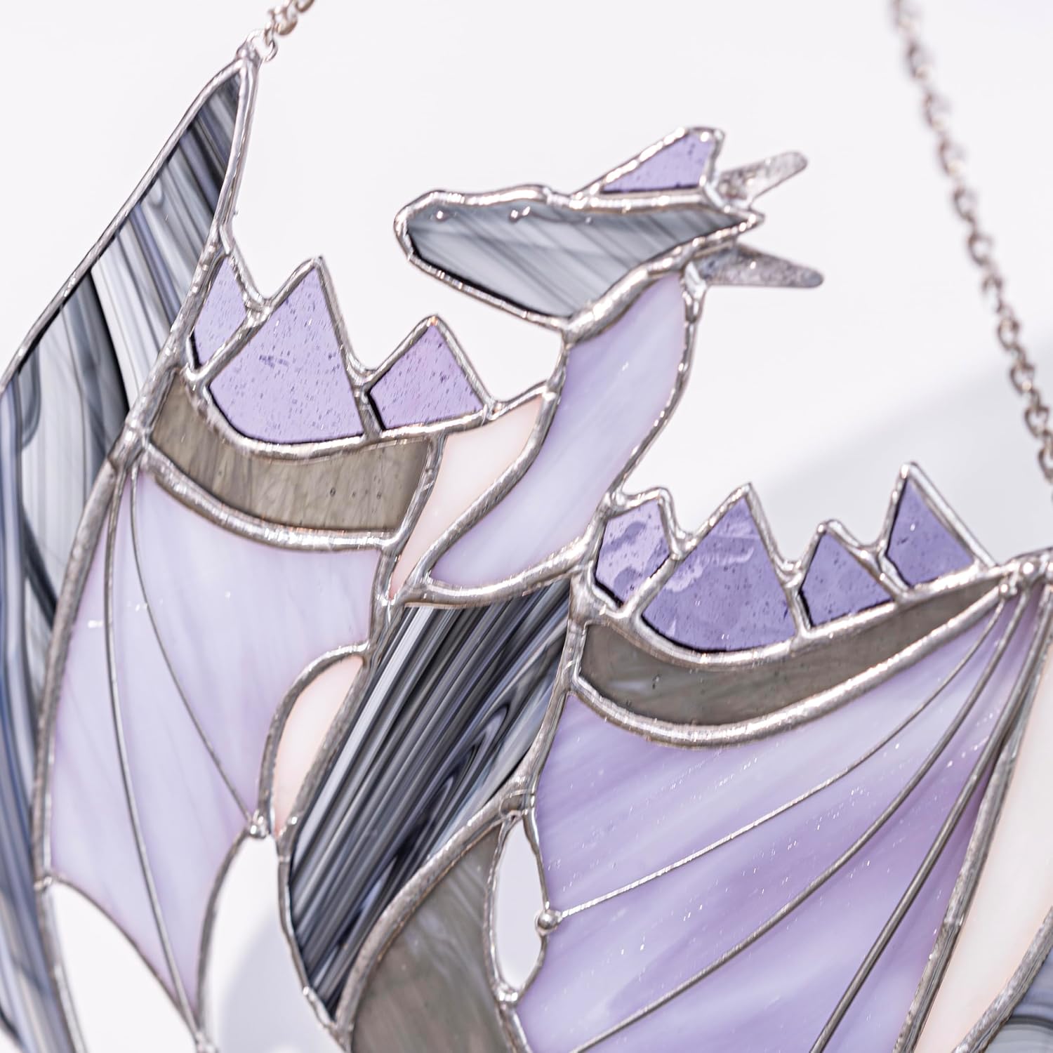 Purple Grey Dragon Mysthic Theme Home Wall Window Home Decor Stained Glass Sun Catcher. Indoor Outdoor Decor. Mother's Day Gift. Real Glass Panel