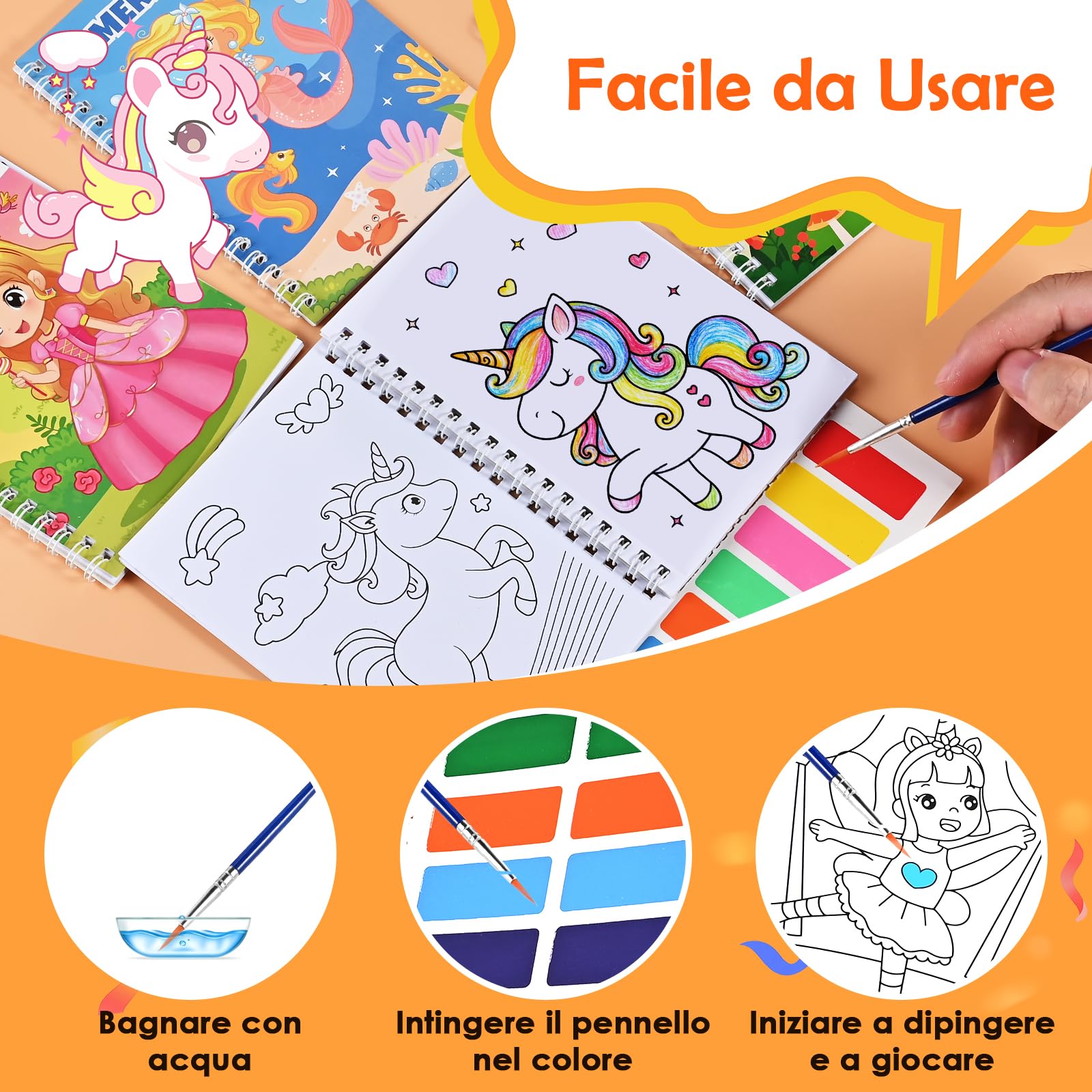 GOLDGE 24 Libri da Colorare Gadget Compleanno Bambini, Mini Libro da Colorare Set con Acquerelli Carta per Pittura Sacchetti Regalo Pennelli, Regalini fine Festa Compleanno 4-8 Anni