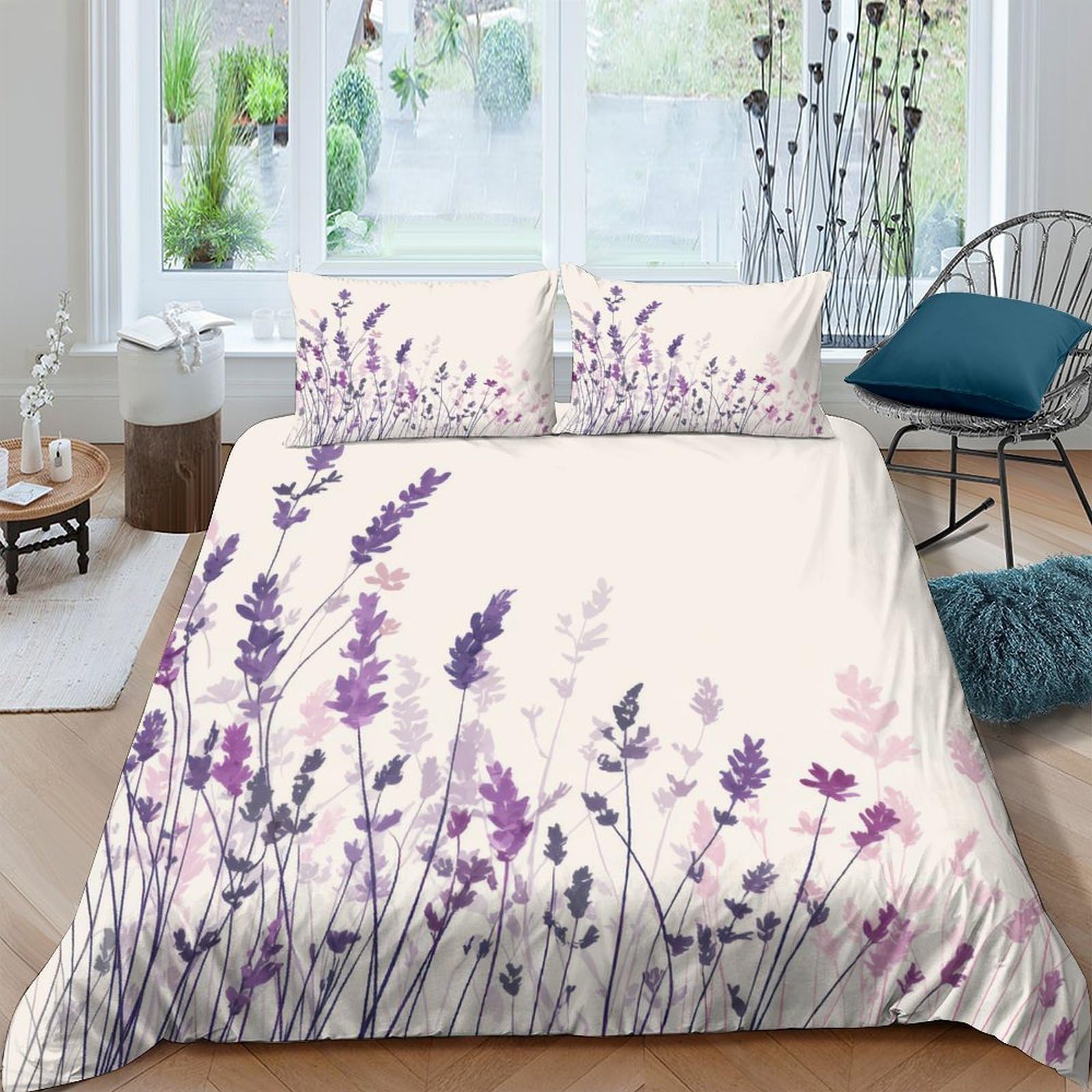 Ctjqhvkz Style-5 3D Printed Lavender Meadow Fitted Sheet Microfiber Soft Breathable Floral Blossom Mattress Cover For Bedroom Guest Room Decor Single（135X200cm）