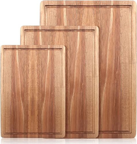 Juego de tablas de cortar de madera maciza de 3 piezas de madera de acacia, juego de tabla de charcutería, tabla de cortar de carne de madera dura,