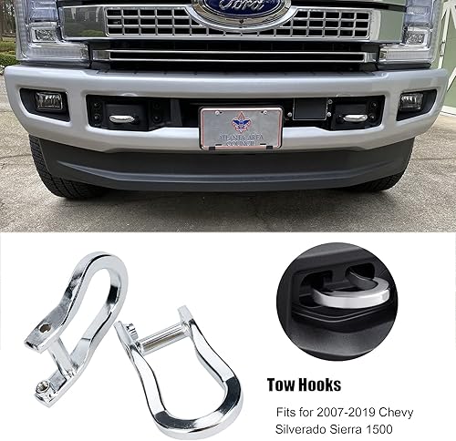 Miniatura 9 de 84192871 Par de ganchos de remolque delanteros compatibles con Chevy Silverado Sierra 1500 2007-2018 Grilletes de gancho de remolque para