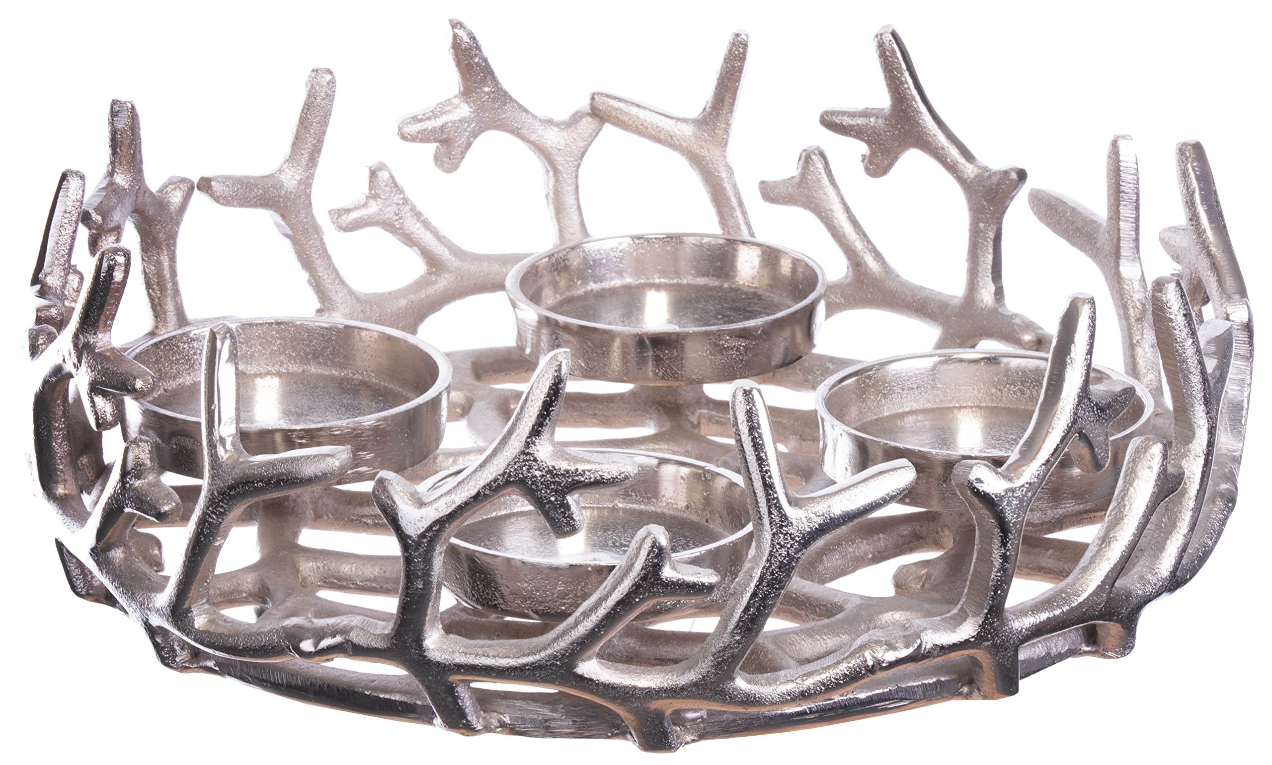Brandsseller Adventskranz Silber Ø 28 cm – Stilvoller Kerzenhalter für 4 Kerzen - Moderner Weihnachtskranz aus Aluminium mit stilisierten Ästen, Elegante Tischdeko