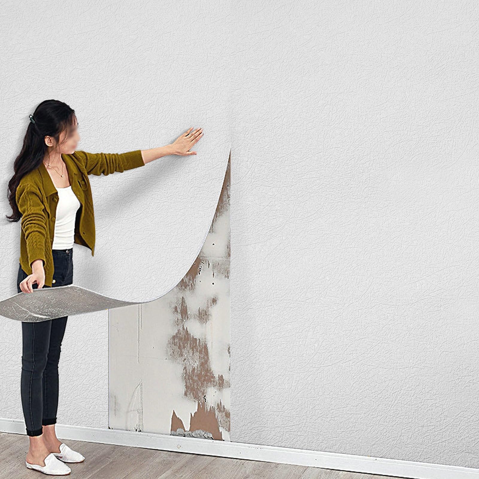 Tarwanear Self Adhesive Wallpaper 1 Roll 3mm Thick Linen Textured for Kitchen Bedroom Living Room Plain Stick On Foam Wall Panels,Waterproof Thermal Anti-Collision - 50cm X 2.8m Beige White