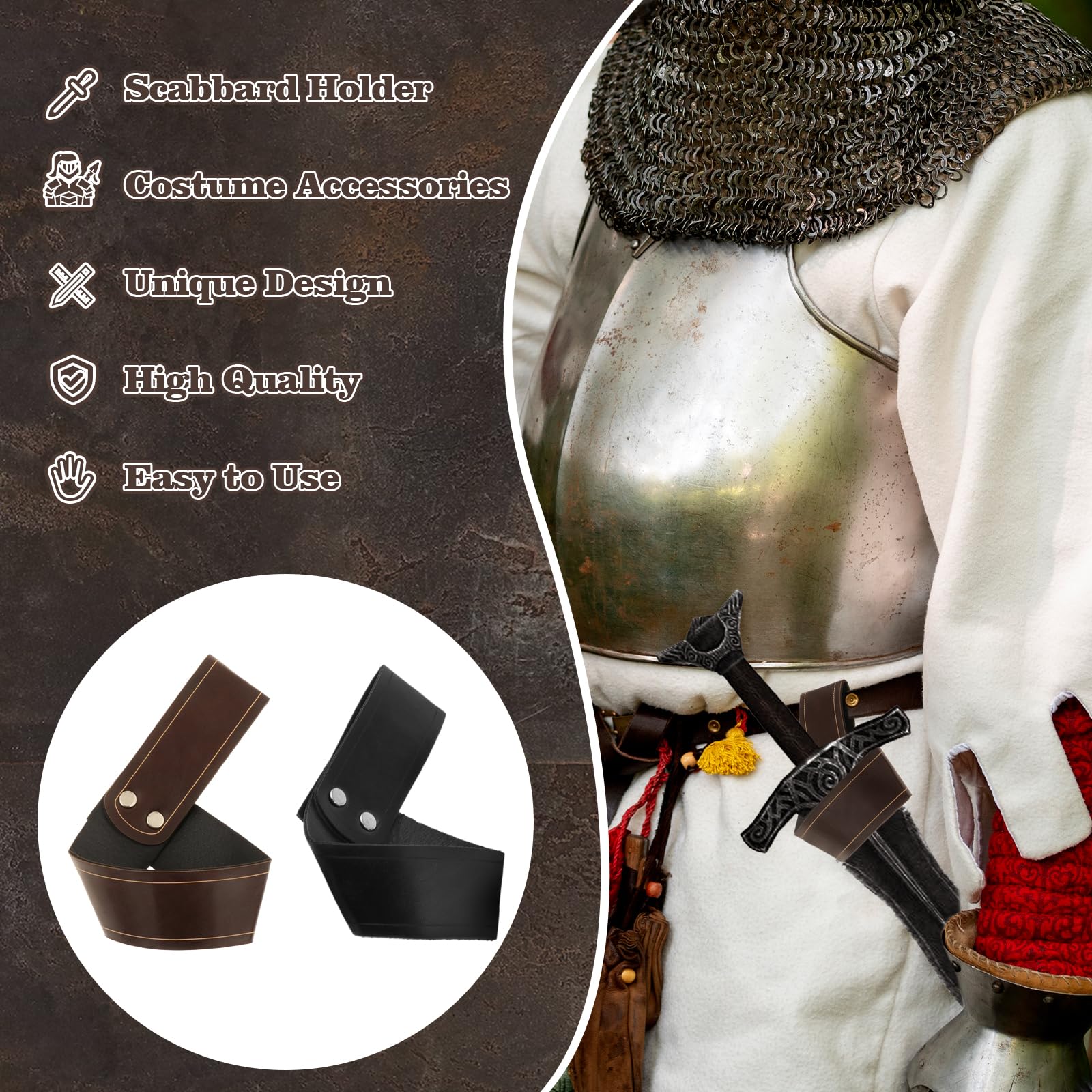 Sword Frog Holster PU Leather Carrying Holder Katanas Belt Hanger Sword Dagger Holster Rapier Scabbard Holder for Adult Men Cosplay, Black