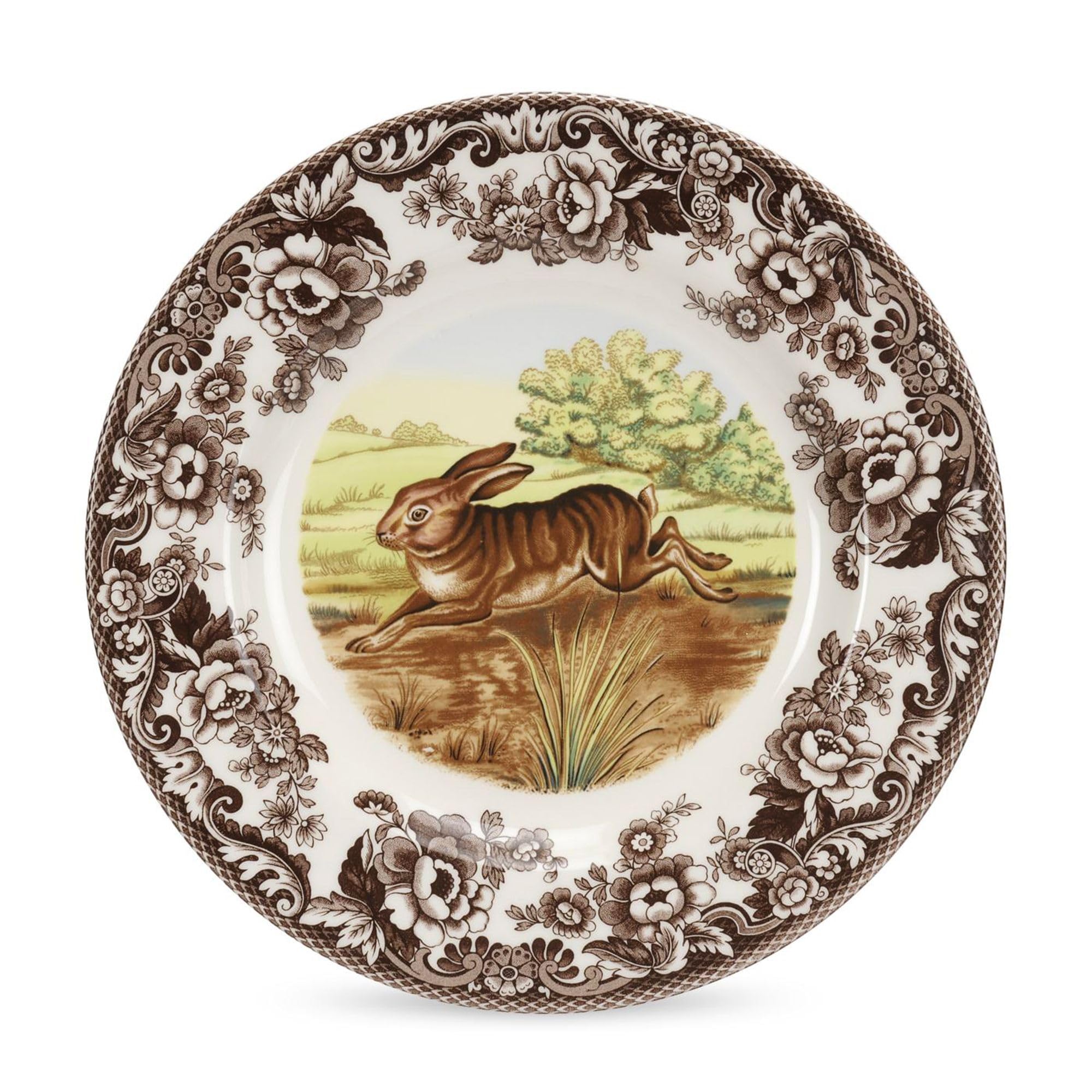Woodland Dinner Plate, Rabbit - Brown/White, Made in England