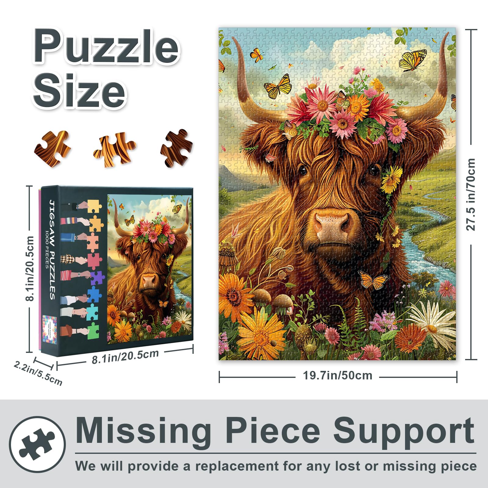 Jigsaw Puzzles for Adults 1000 Highland Cow, Hard Impossible Difficult Challenging Family Puzzle Grassland - Image 3