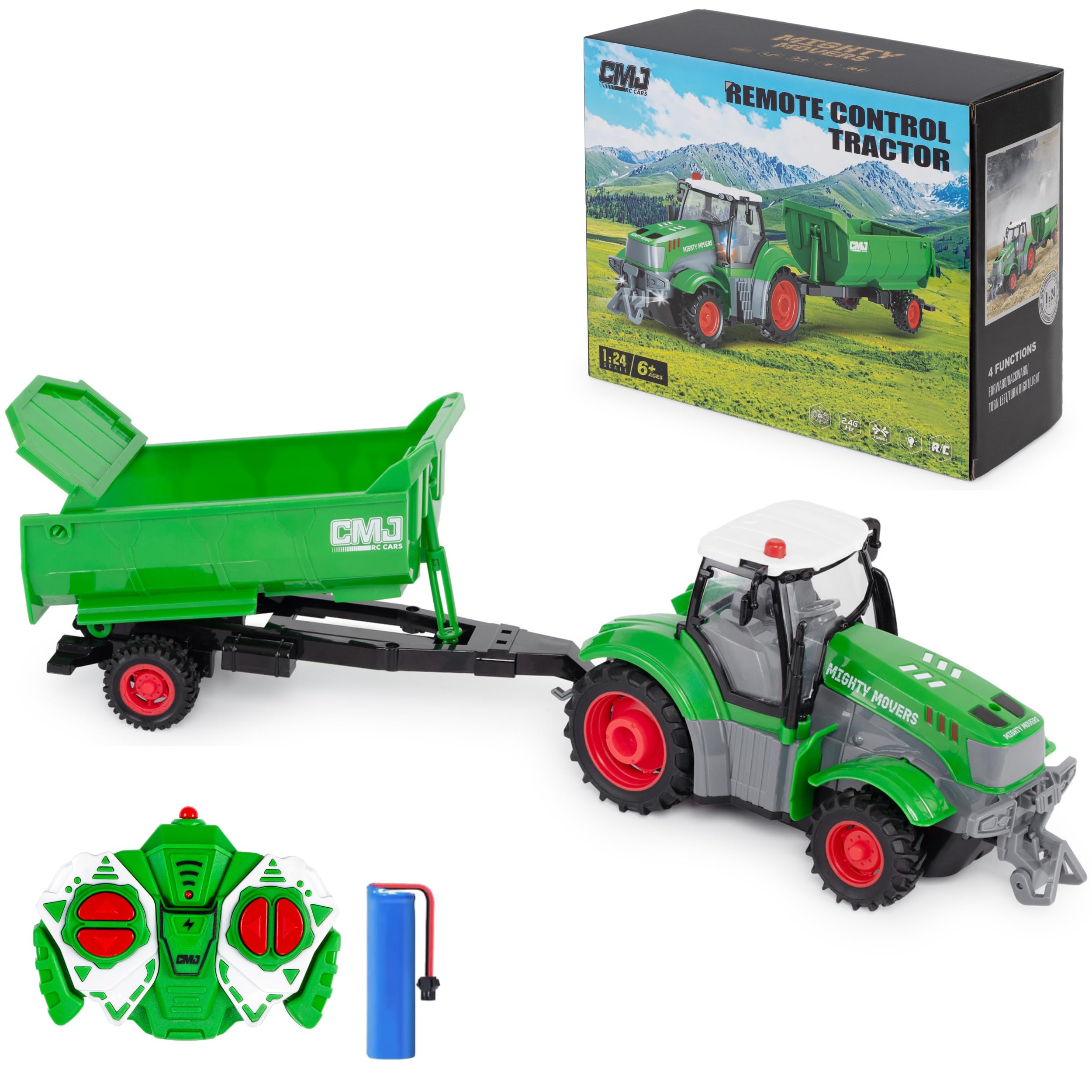 Remote Control Tractor & Tipping Trailer 1:24 Kids RC Car