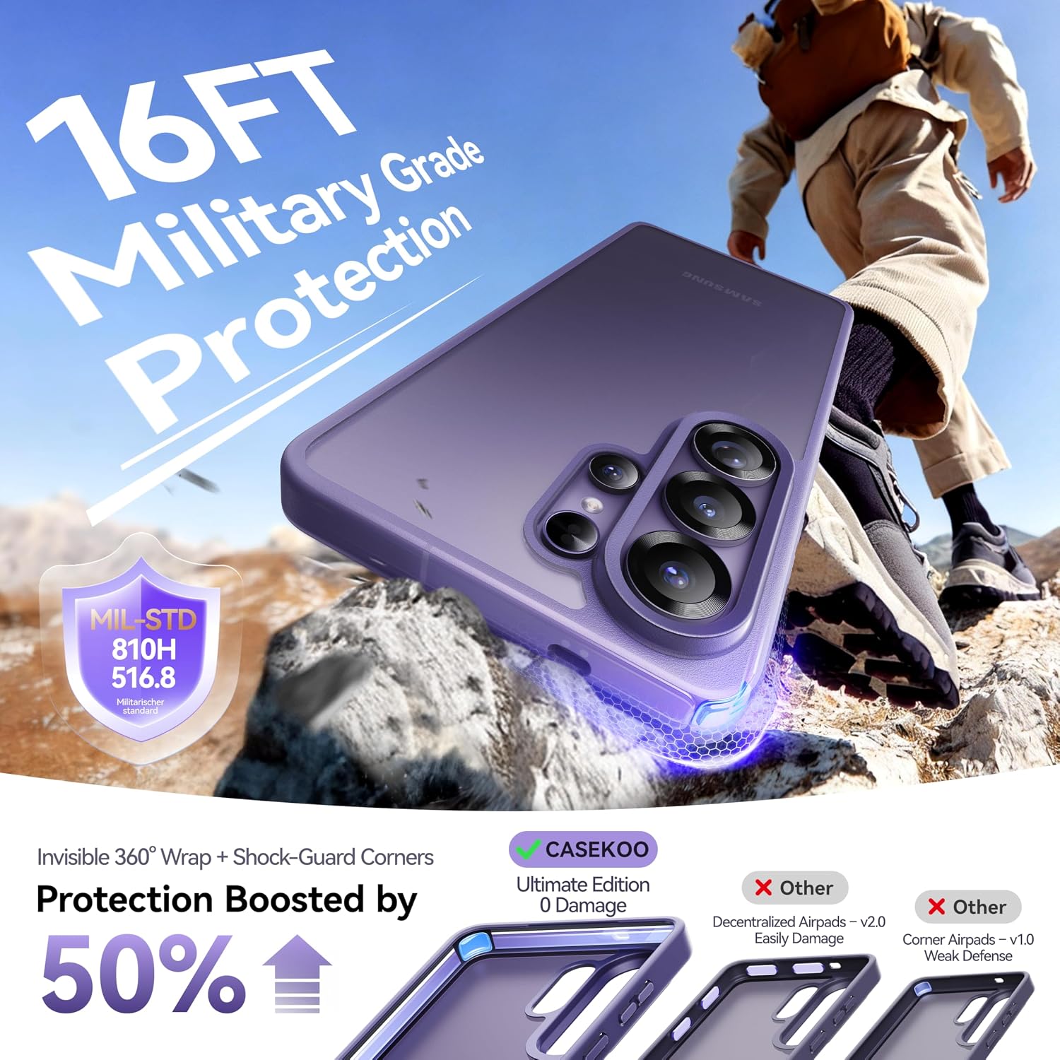 CASEKOO Bundle-2 Items: for Samsung Galaxy S26 Ultra Case with [Camera Protection] [16FT Military Drop Protection] [Anti-Stain Tech] Slim Shockproof Protective Case with Lanyard Hole for S26 Ultra 6.9 image 4