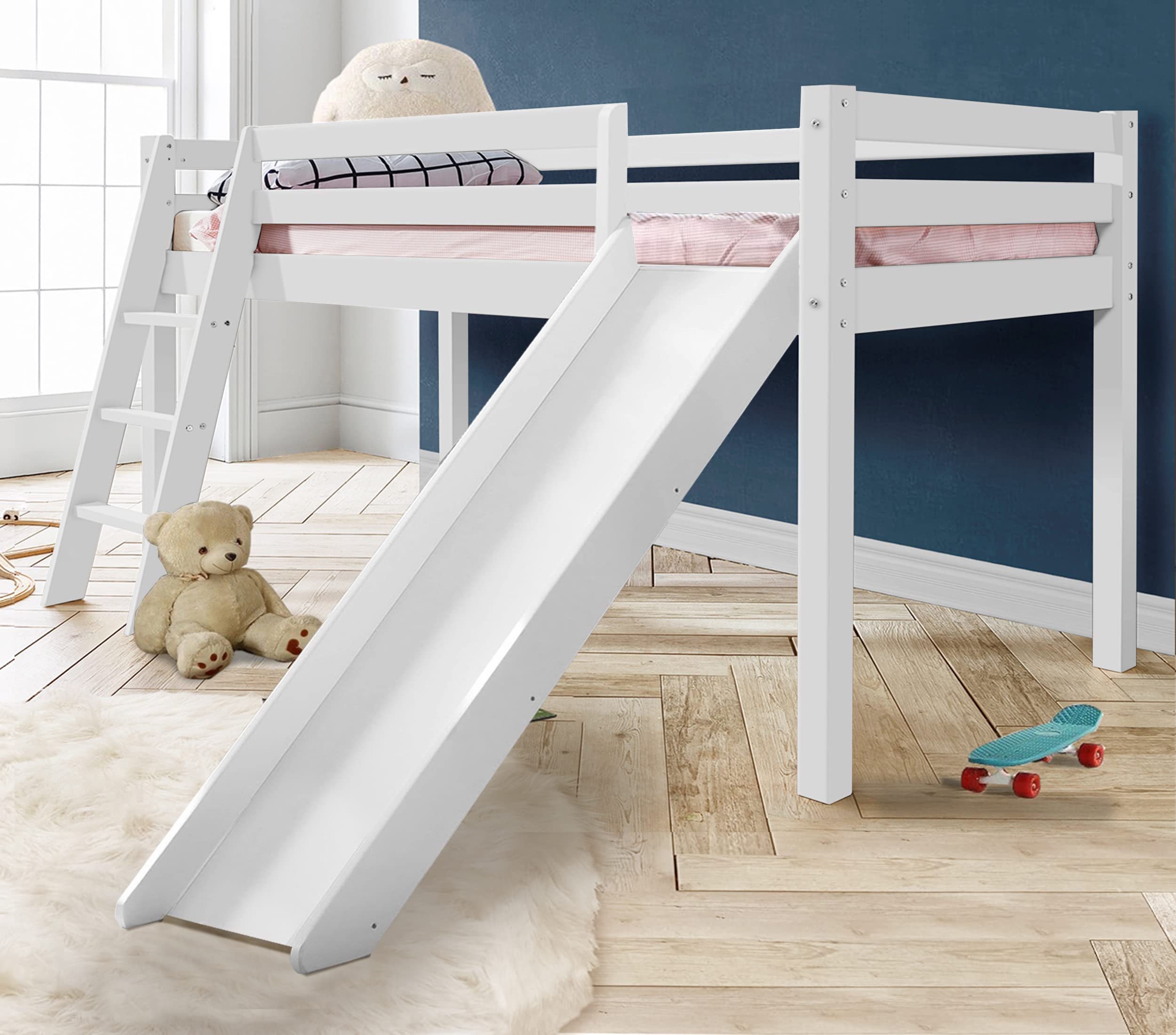 Buy 3ft Single Bunk Bed White, Solid Pine Wood Kids Cabin Bed Mid er