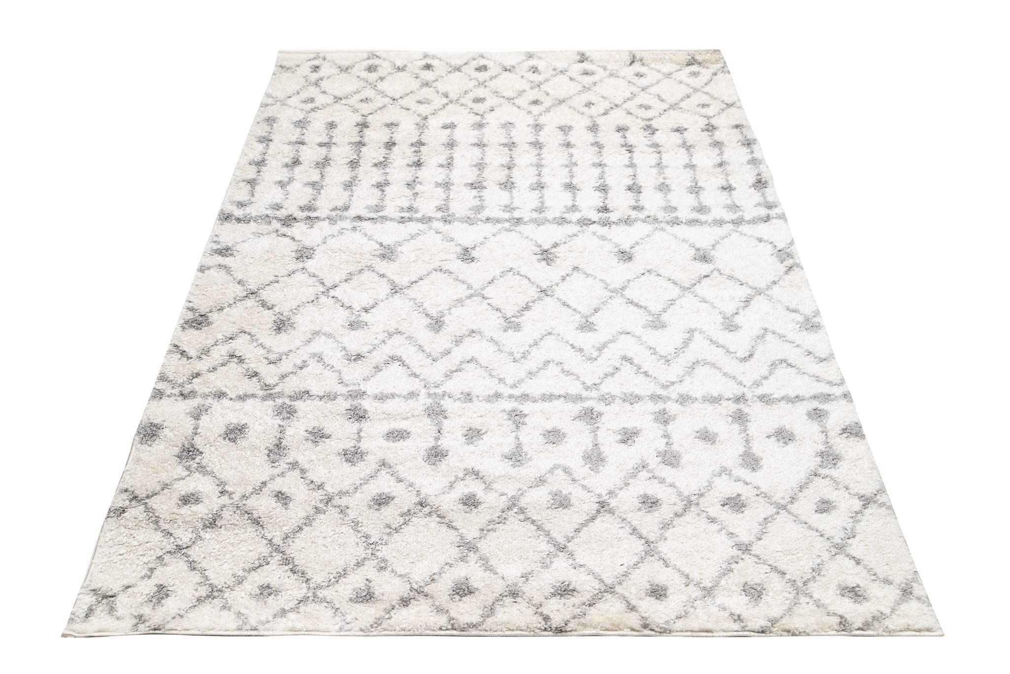 TAPISO Delhi Tapis Shaggy Poil Long Moderne Crème Gris Ethnique Tapis Salon Chambre Adulte Enfant Descente de Lit Moelleux Super Soft Epais Oeko-TEX 200 x 290 cm