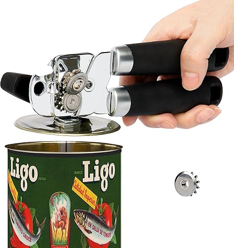 AHRAM Abrelatas manual, rueda de corte deslizante afilada y suave, con imán izquierdo, borde seguro, fabricado con materiales resistentes, con rueda