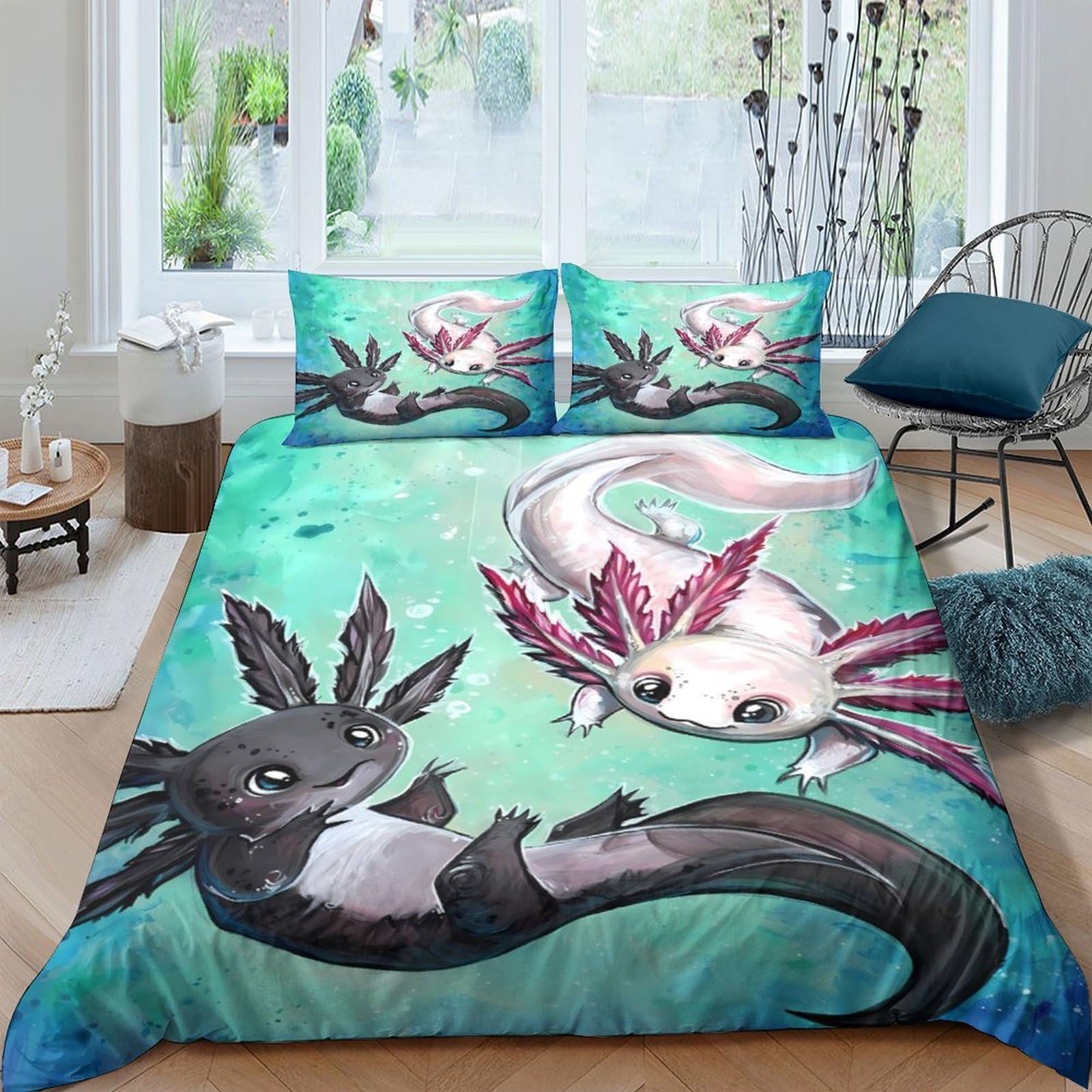Ctjqhvkz Style-5 3D Printed Cute Axolotl Fitted Sheet Microfiber Soft Cartoon Salamander Bed Cover For Bedroom Dorm Mattress Decor Single（135X200cm）
