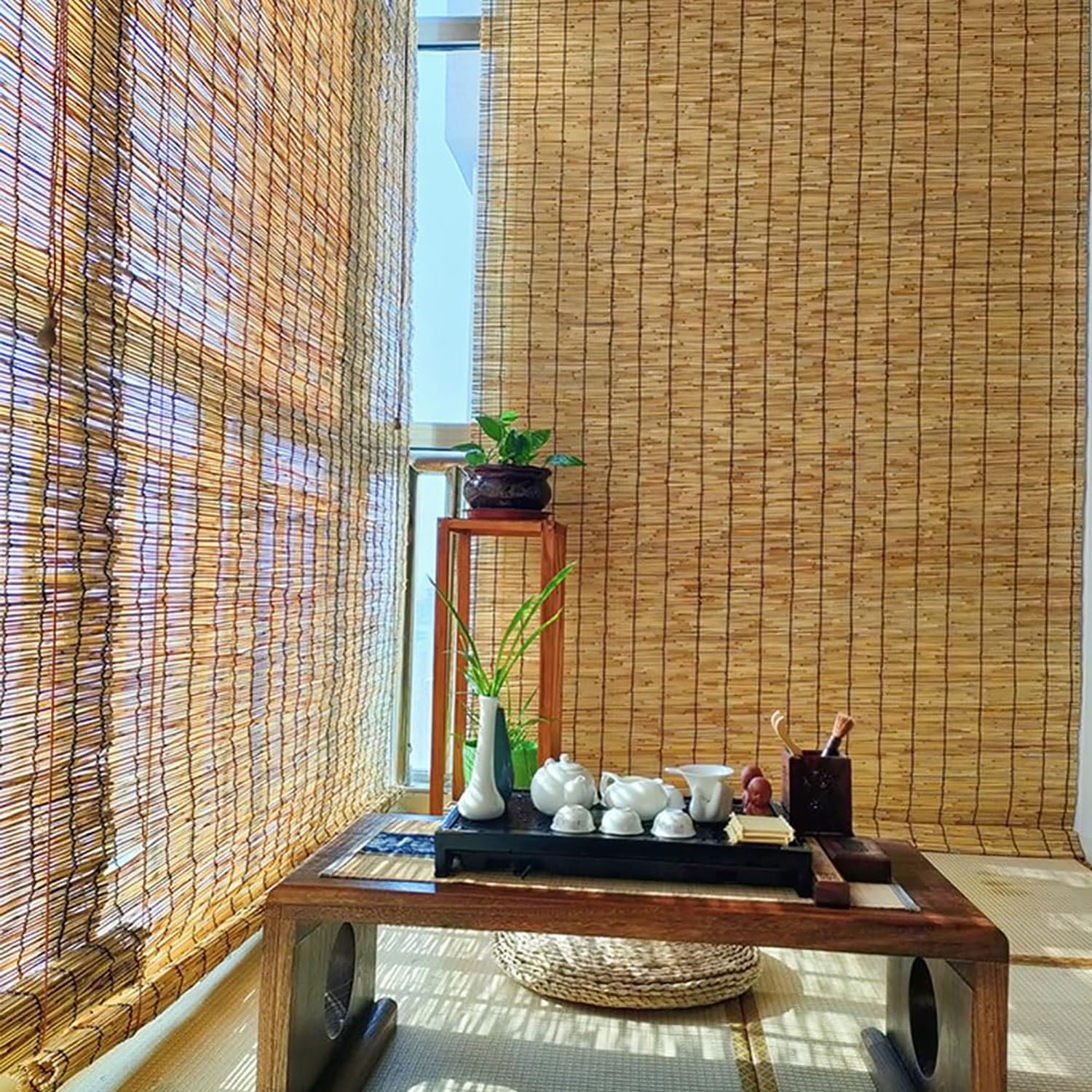 Stores d'extérieur en Bambou, Stores à enroulement en Bambou Naturel for Le Patio, l'intérieur, l'extérieur, Le Jardin et Les fenêtres ; Rideaux en Roseau Naturel.(W120xH230cm/47x91in)