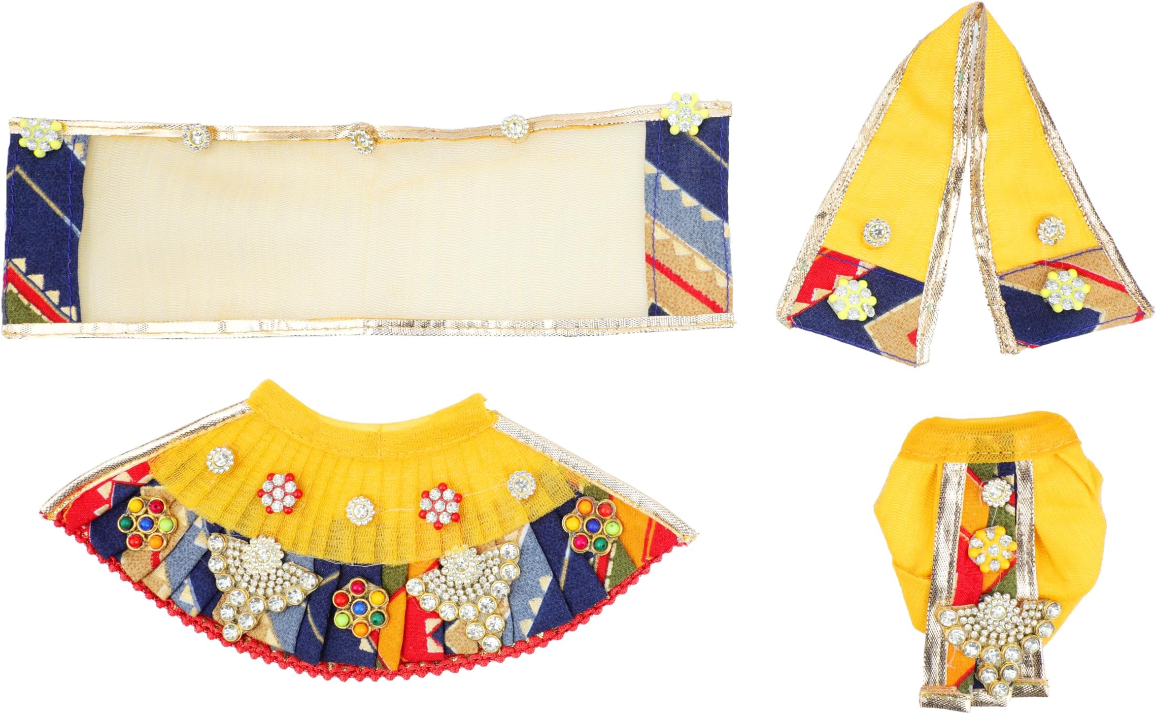 Laxmi Ganesh Dress vastra Poshak Cloth Lehenga Chunari Dhoti Puja Item samgari Radha Krishna Dress for Laxmi Durga Devi Idol Statues Indian Traditional Navratriestival (Size:-3")(Multicolour)