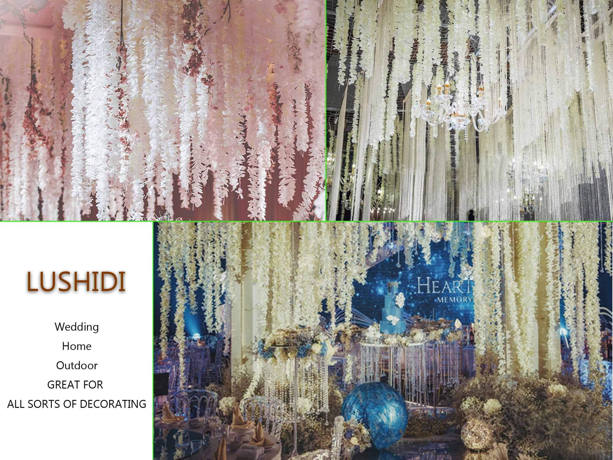 Künstliche Glyzinie, 10 m, Kunstseide, Hängeblumen, Girlande, für Zuhause, Outdoor, Hochzeit, Garten, Wanddekoration, 10 Stück (gebrochenes Weiß)