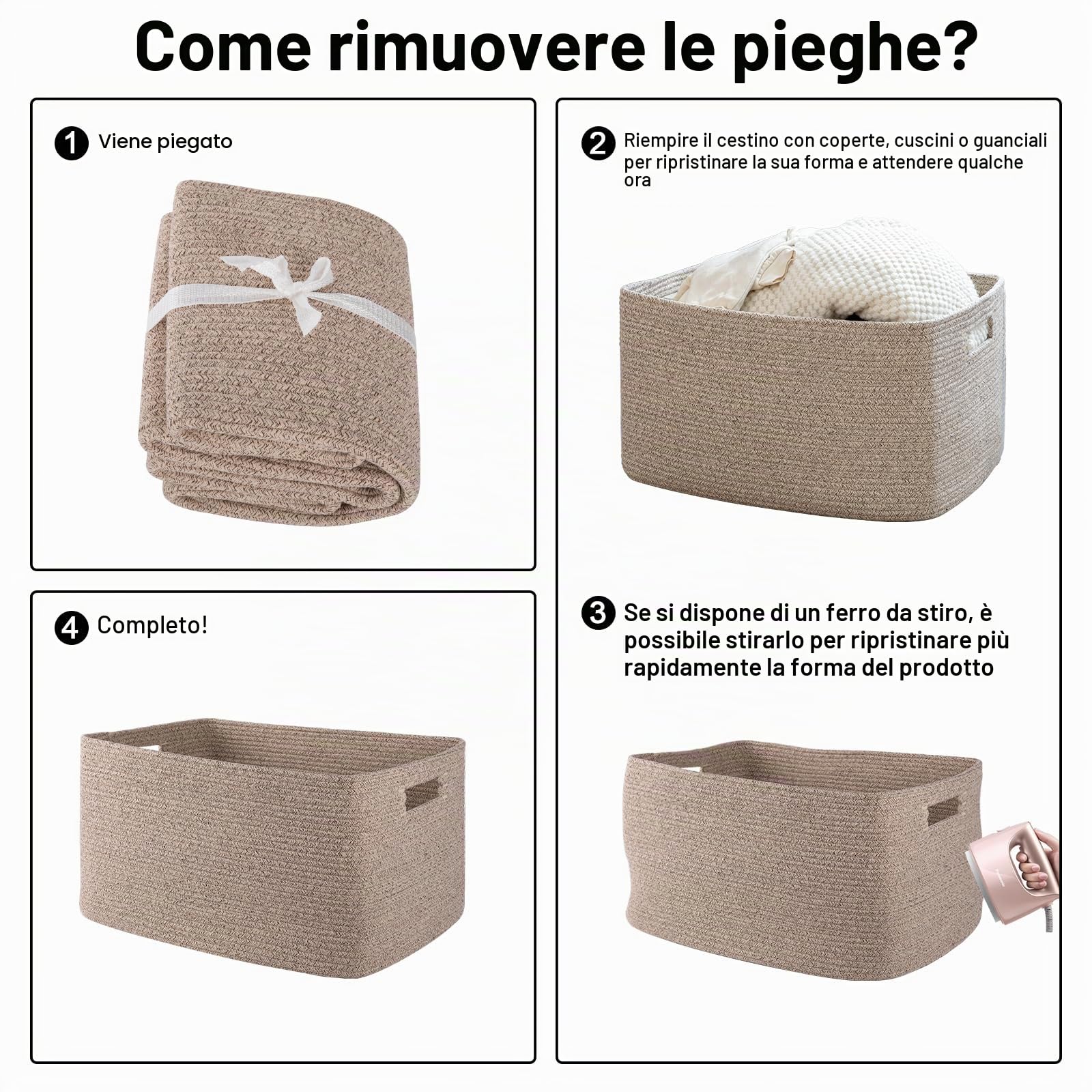 OIAHOMY, Grande cesto portaoggetti per coperte, 75 l, con manico, in corda di cotone per organizzare 55,9 x 43,2 x 30,5 cm, cestino per coperte, soggiorno, cestino per giocattoli per asilo, marrone