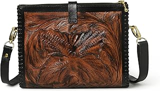 ADYAN Western Leather Crossbody Bags for Women Sling Bag Satchel Bag Hand-tooled Floral Carving Bag Purse