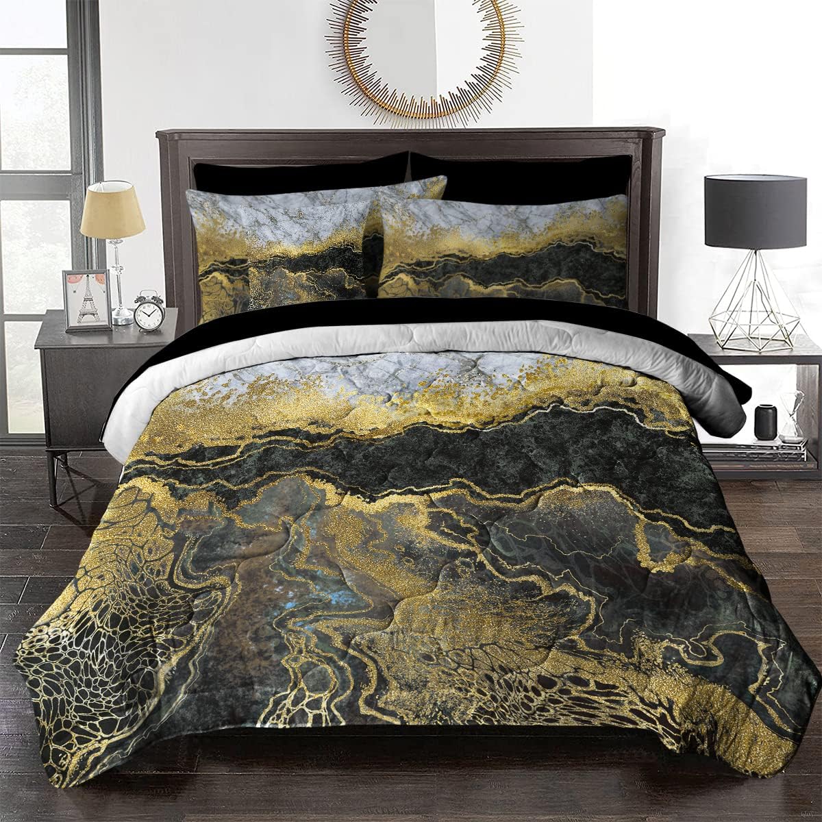 BlessLiving Marble Comforter Set Queen Grey Bedding Sets 8