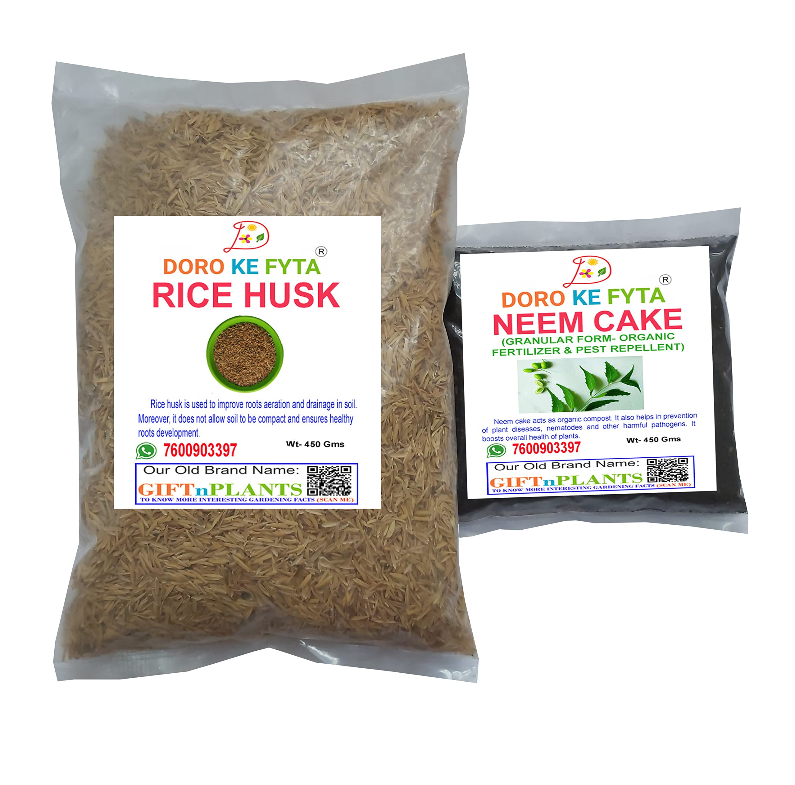 Doro Ke Fyta Combo of Rice Husk (450 GMS) and Neem Cake Organic Compost (450 GMS)
