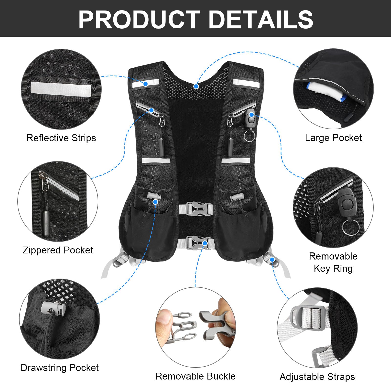 Chaleco de Correr para Mujeres y Hombres, Chaleco Hidratacion Trail Running con 6 Bolsillos, Ligero Chaleco de Hidratación para Andar en Bicicleta Correr en Senderos Maratón