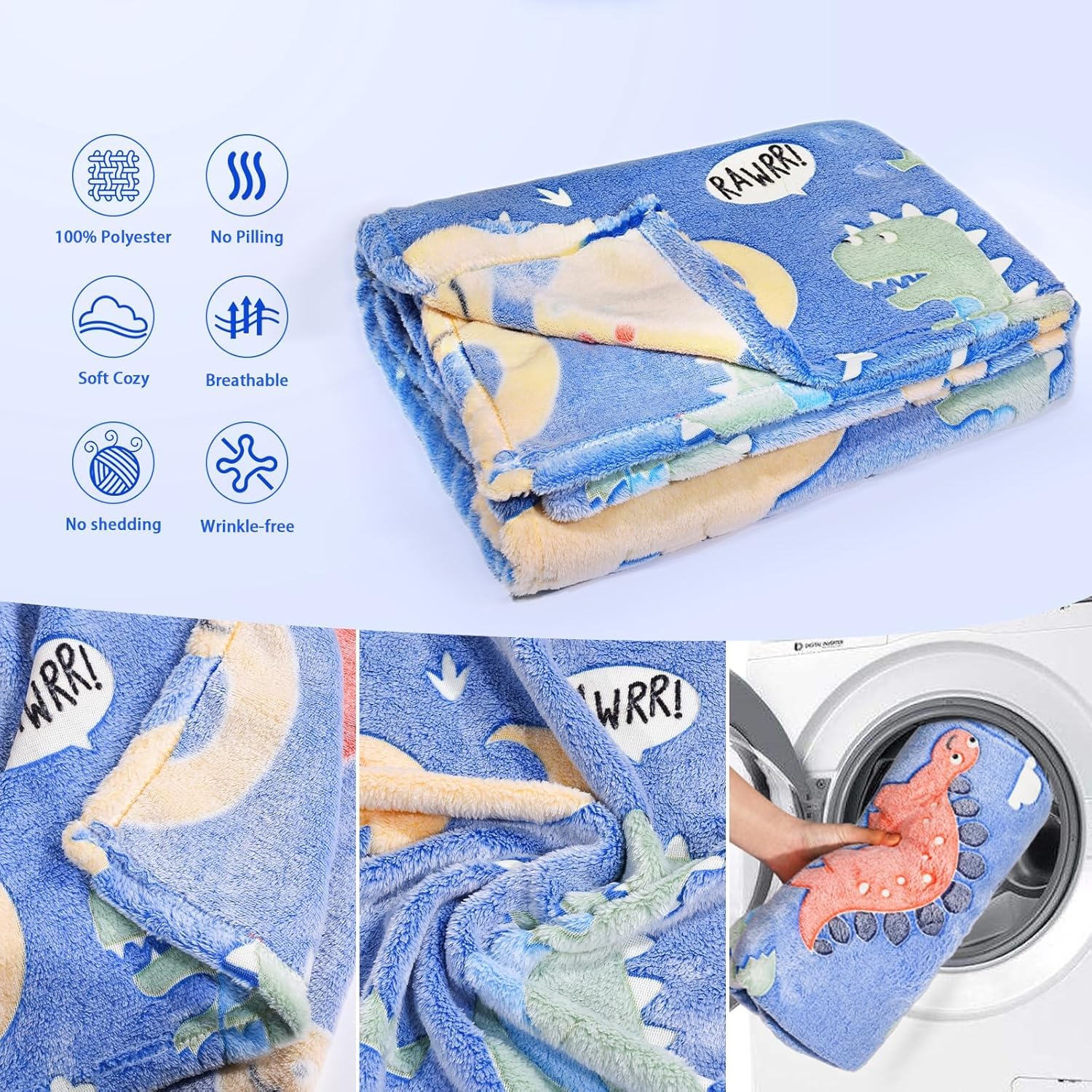 DOCAT Glow Blanket for Kids 0-15 Years, 200×152 cm Double Bed Blanket for Girls Boys, Soft Cozy Flannel Fleece Throw Blankets for Winter, Radium Blanket Ideal Gift for Boys & Girls (Dino World) 4