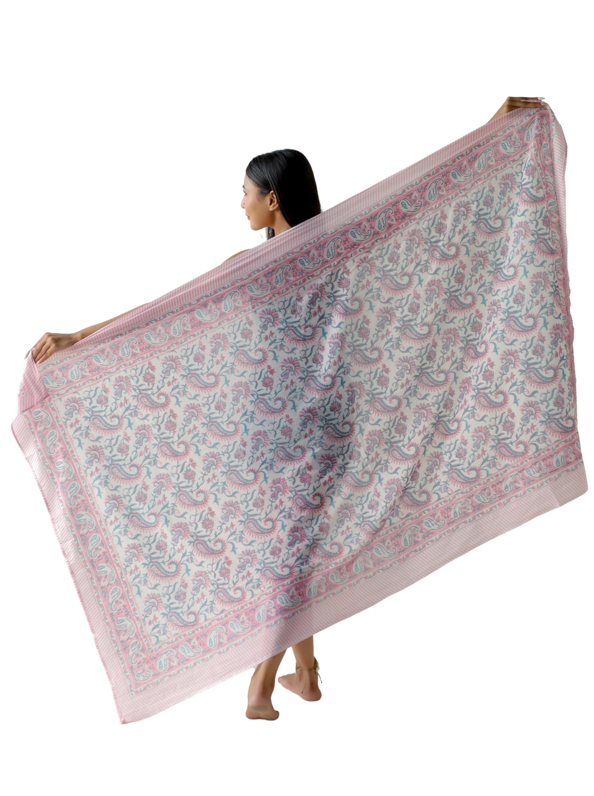 THE ART BOX Paréo 100% Coton pour Femme, Maillot de Bain Indien avec imprimé blockprint Artisanal, Jupe enveloppante pour Bikini de Plage, Grande Taille (180 x 100 cm)