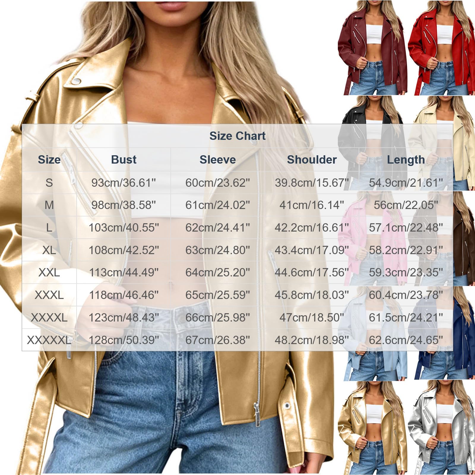 Lederjacke Damen Elegent Vintage Leder Jacke PU Gipsy Dünne Sommerjacke Große Größen Motorradjacke Sommer Mode Übergangsjacke Langärmlig Frühlingsjacke Zip Komfort Jacket